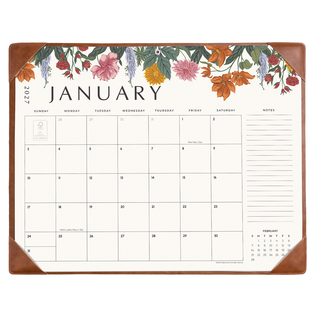 Cabbrix 2027-2028 Desk Calendar, 21"L×17"W, Vine Poem, Black