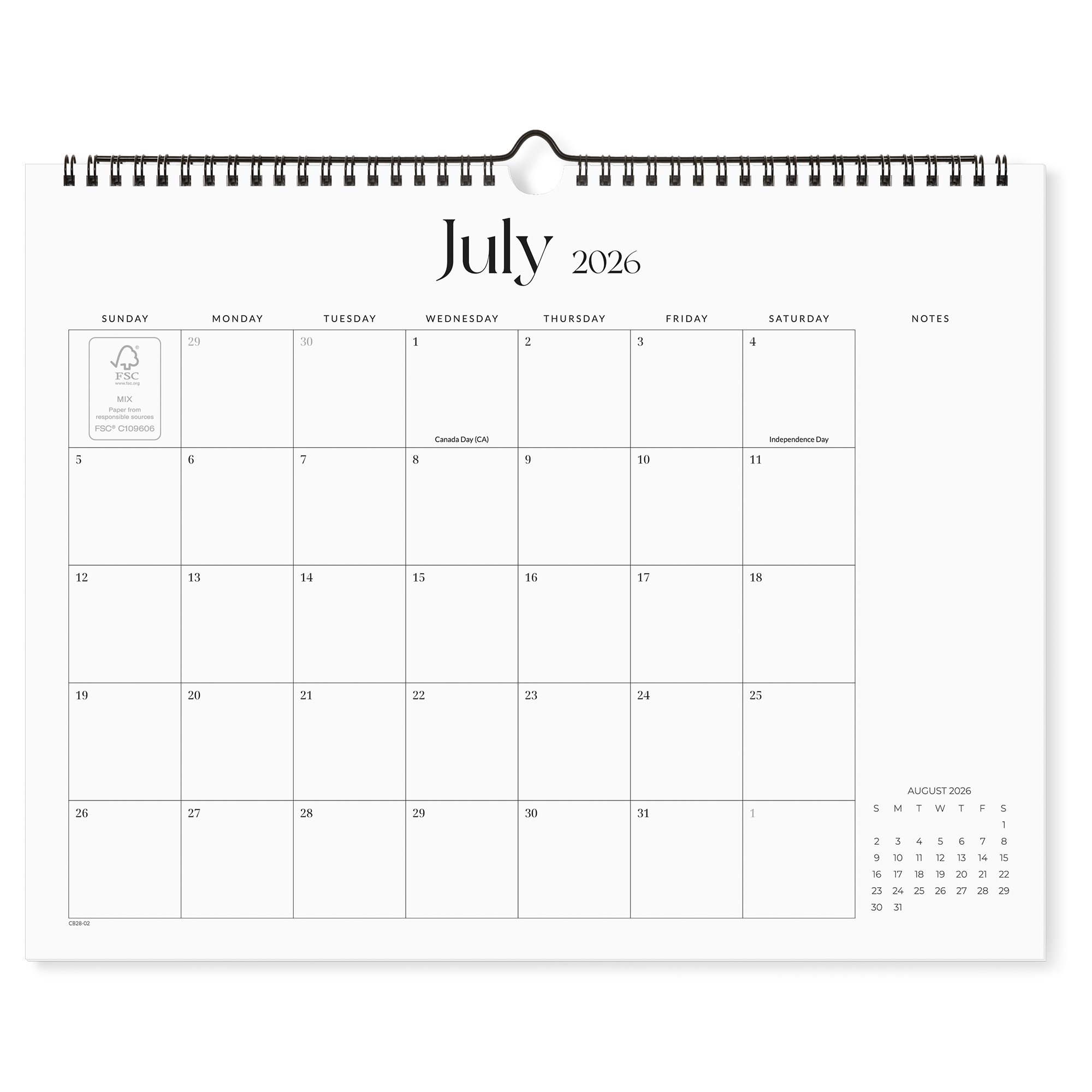 Cabbrix 2026-2027 Wall Calendar, Twin-Wire Binding, 12"L×15"W, Simple Design