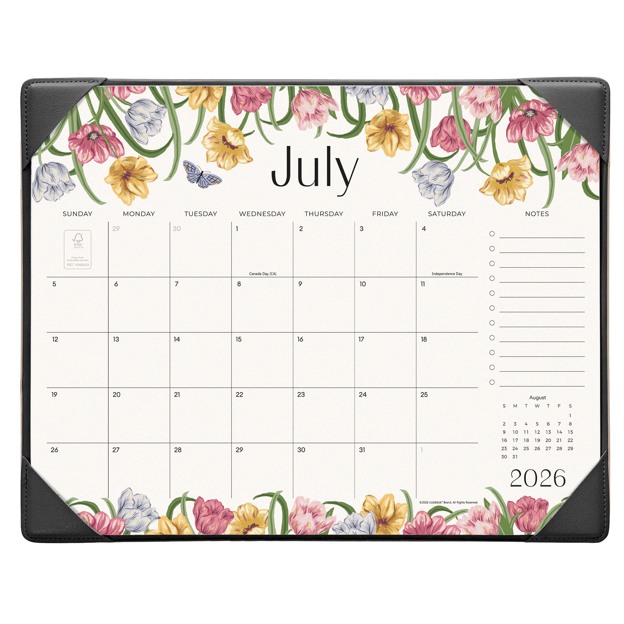 Cabbrix 2026-27 Desk Calendar, 15"L×12"W, Elegant Floral, Black