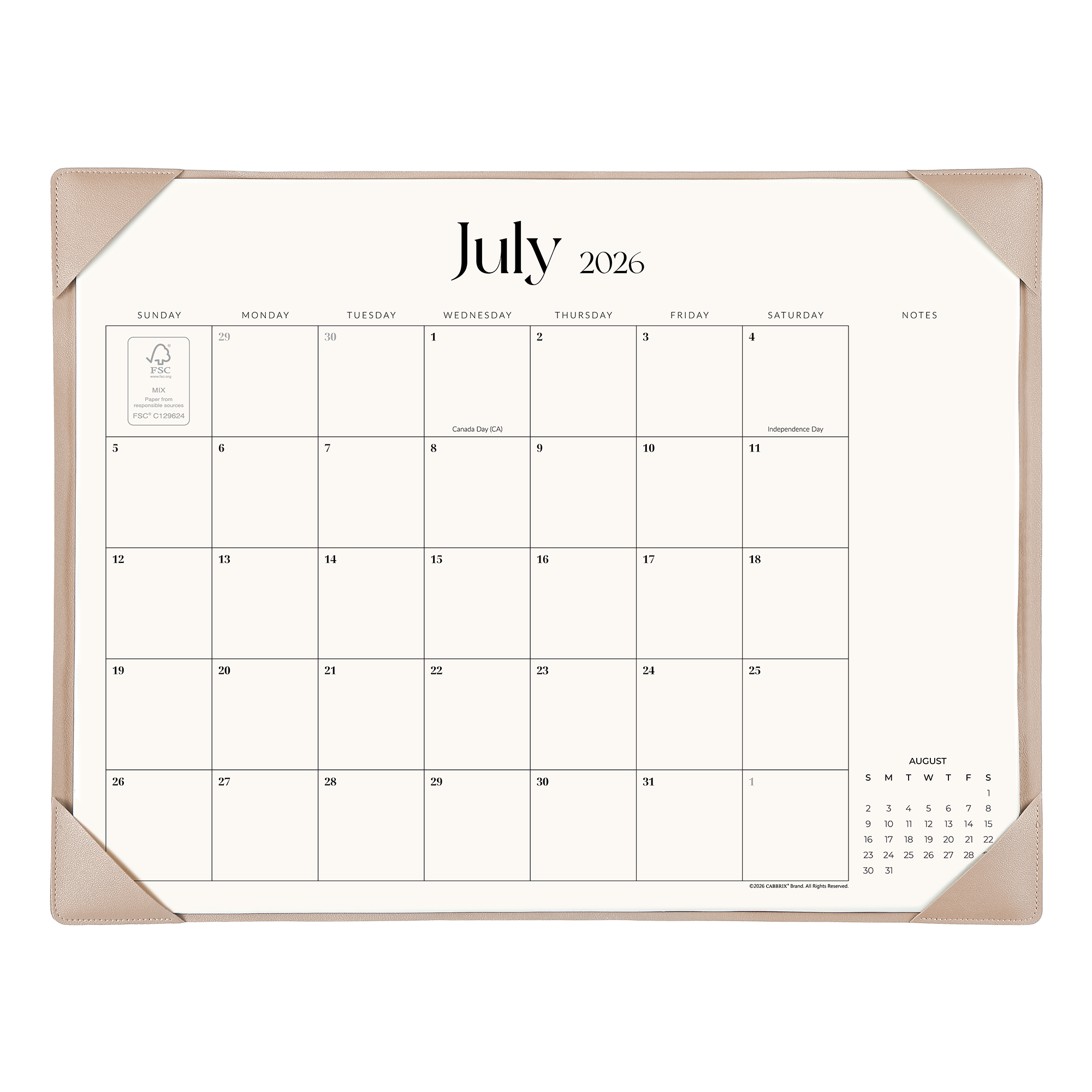 Cabbrix 2026-2027 Desk Calendar, 21"L×17"W, Simplified Style, Apricot