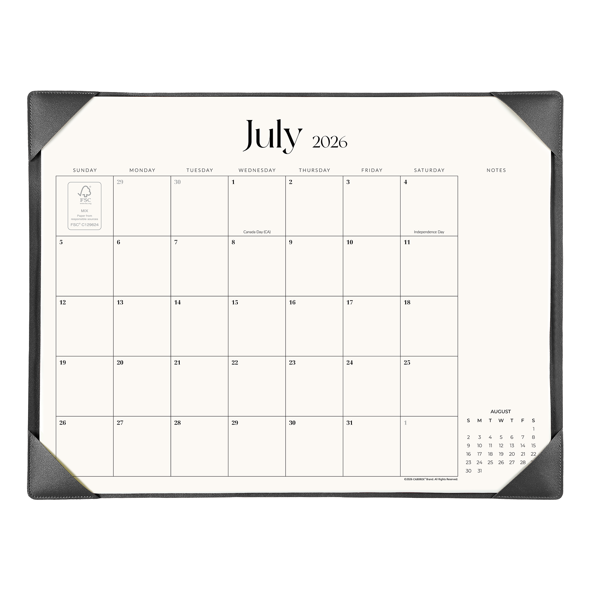 Cabbrix 2026-2027 Desk Calendar, 21"L×17"W, Simplified Style, Black