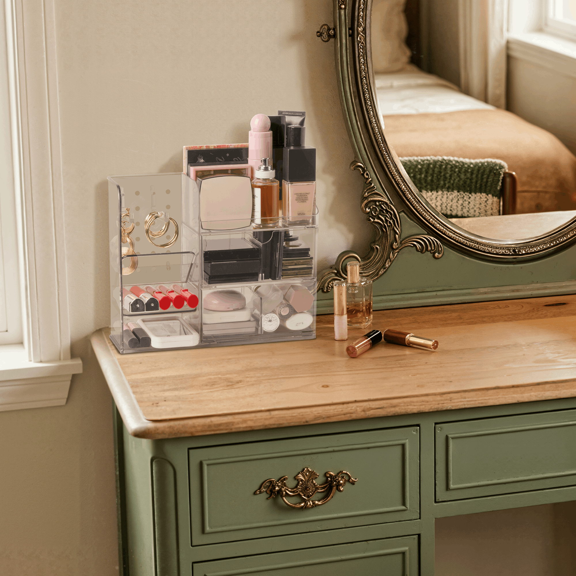 Cabbrix 3 Tier Clear Makeup Organizer, Premium Acrylic Cosmetic Storage for Vanity & Bathroom Countertop