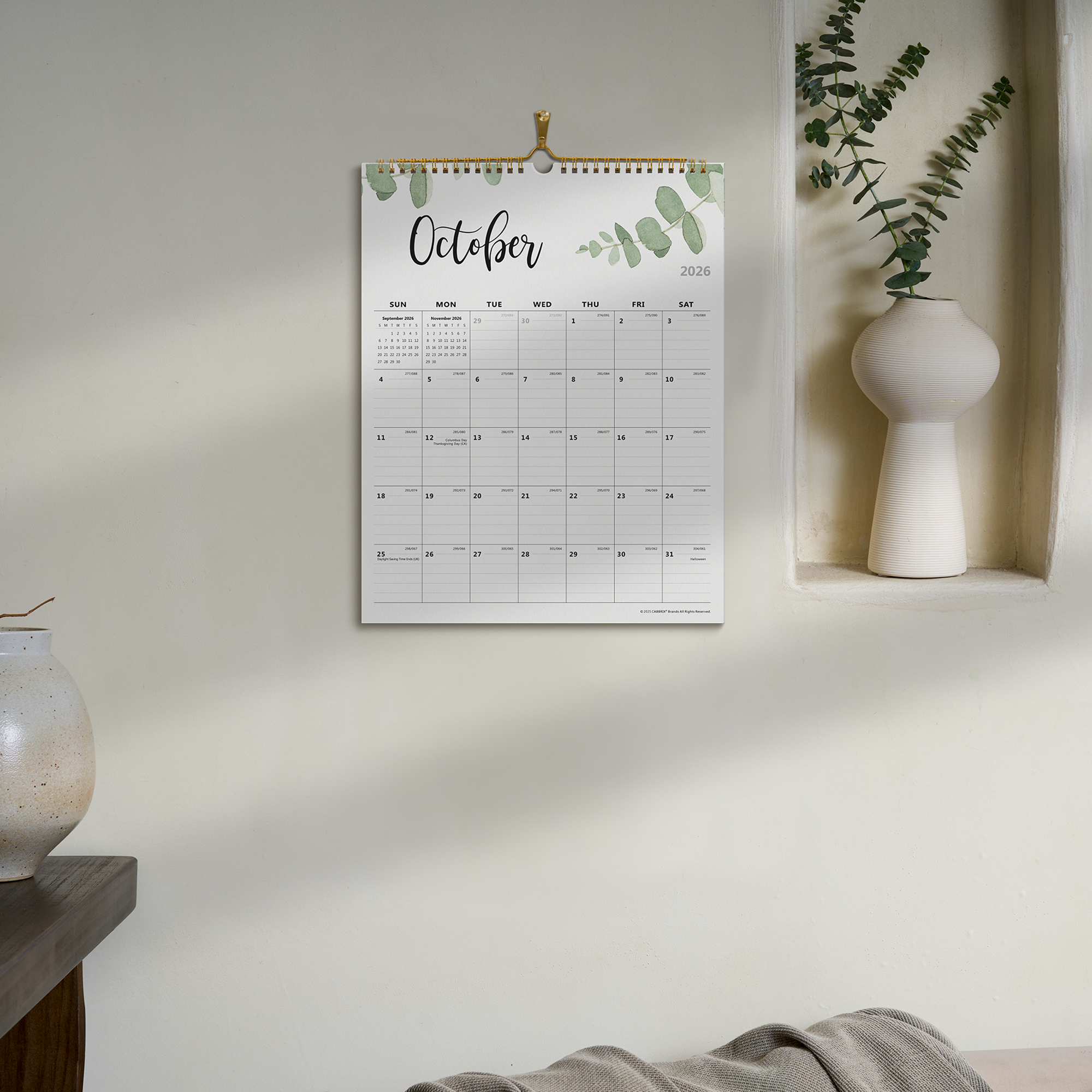 Cabbrix 2026-2027 Wall Calendar, Spiral Binding, 12"L×15"W, Botanical Elements