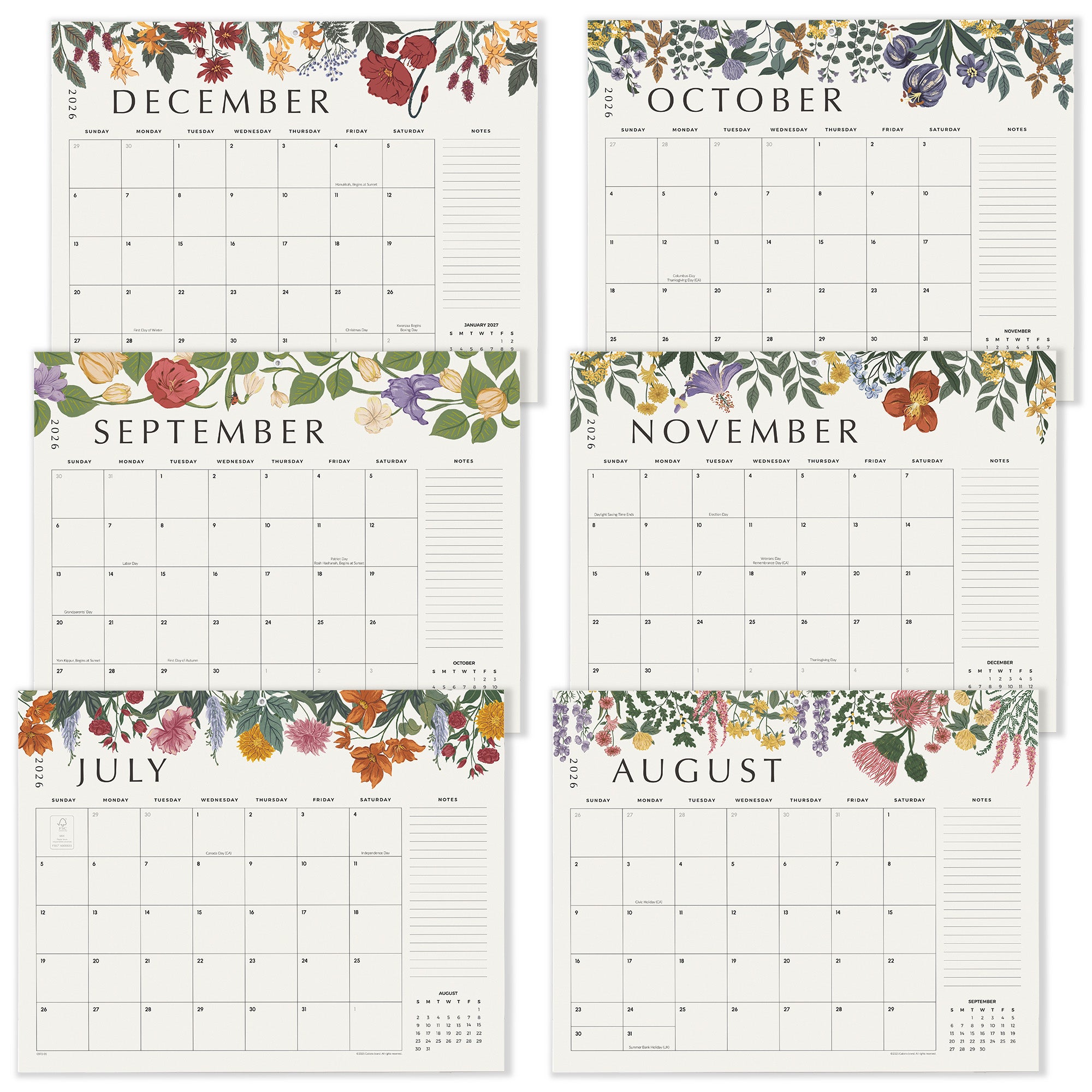 Cabbrix 2026-27 Desk Calendar, 21"L×17"W, Vine Poem, Black