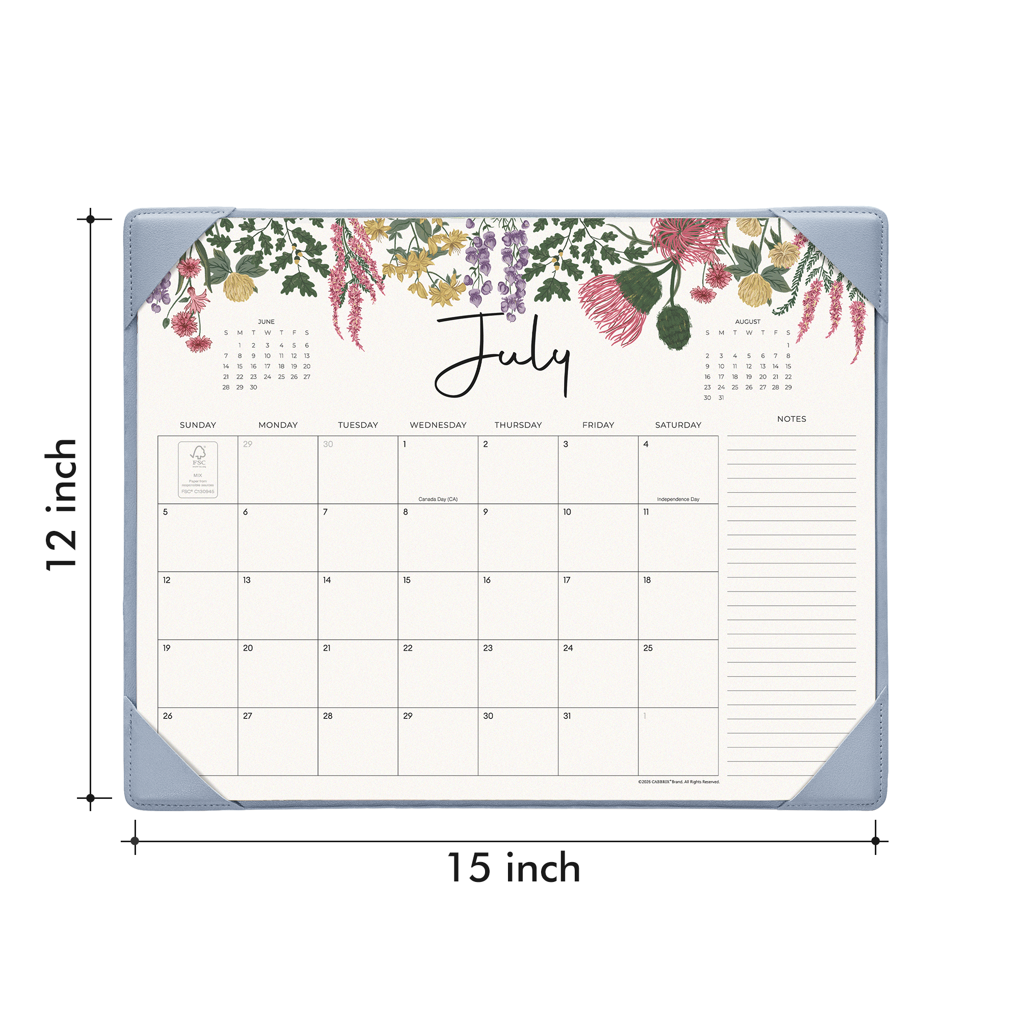 Cabbrix 2026-27 Desk Calendar, 15"L×12"W, Vine Poem, Blue