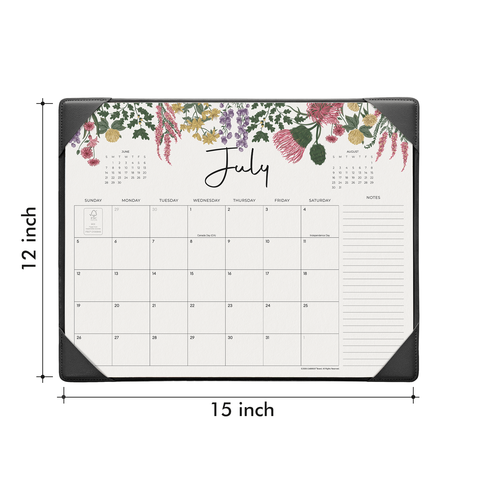 Cabbrix 2026-27 Desk Calendar, 15"L×12"W, Vine Poem, Black