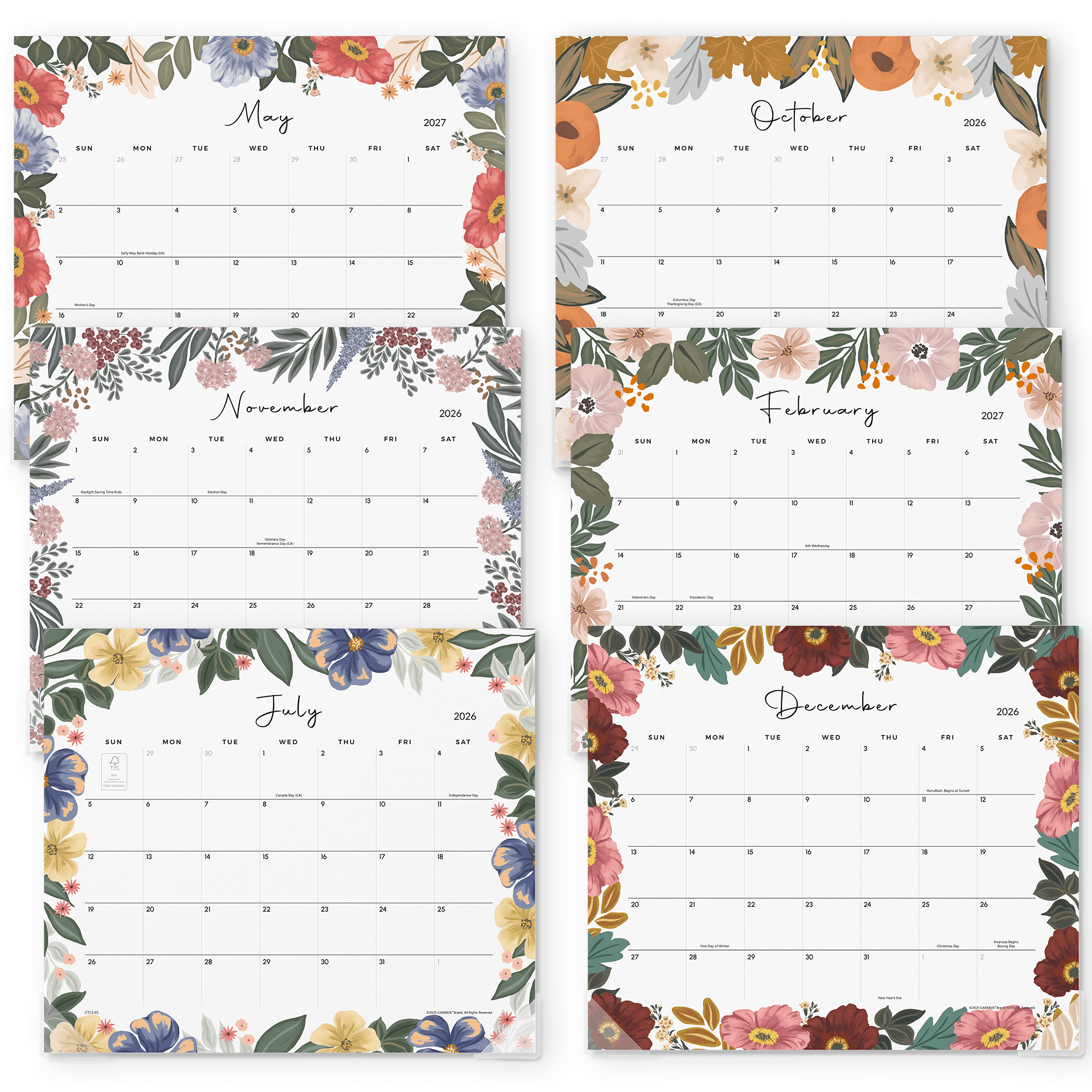 Cabbrix 2026-27 Magnetic Calendar for Fridge, 13"L×12"W, Bloom Chronicles