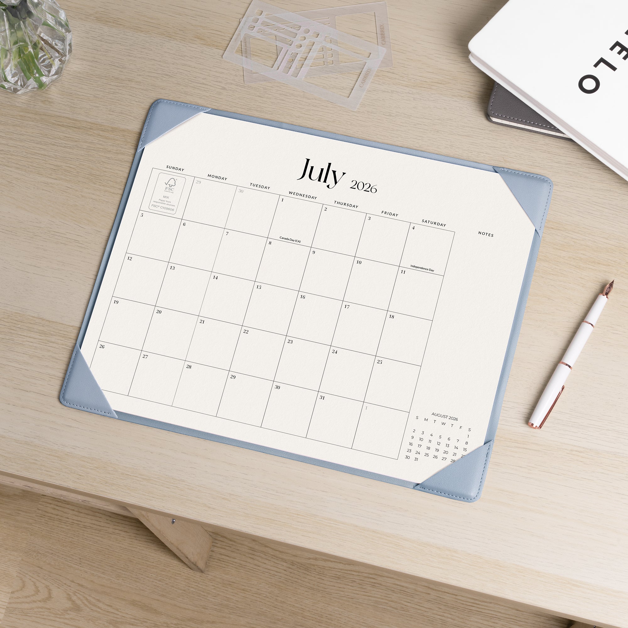 Cabbrix 2026-27 Desk Calendar, 15"L×12"W, Simplified Style, Blue