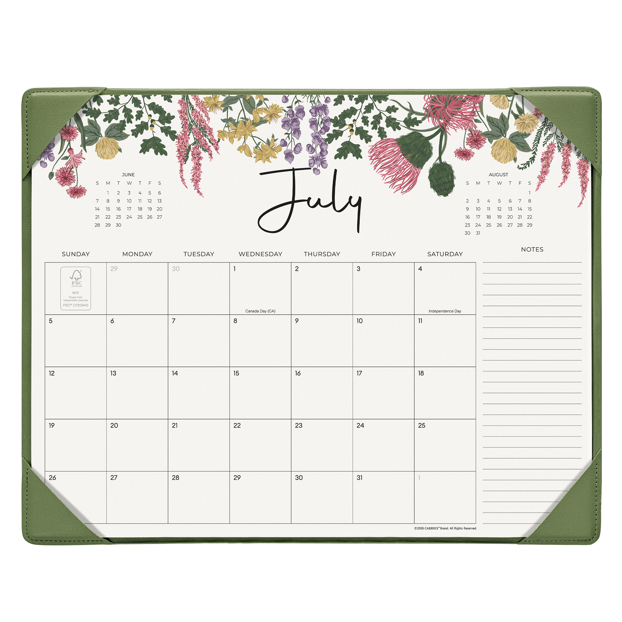 Cabbrix 2026-27 Desk Calendar, 15"L×12"W, Vine Poem, Apricot