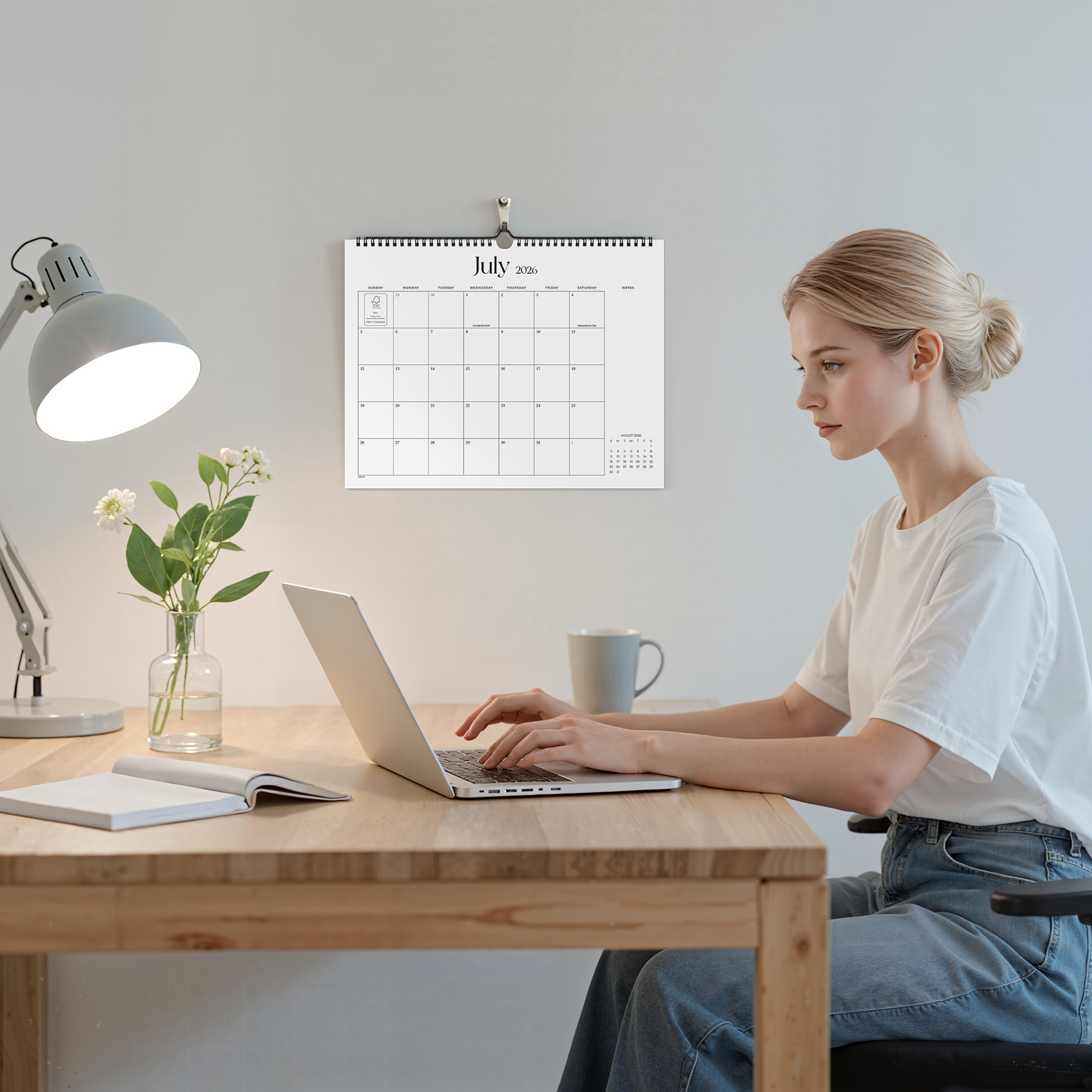 Cabbrix 2026-27 Wall Calendar, Twin-Wire Binding, 15"L×12"W, Simple Design
