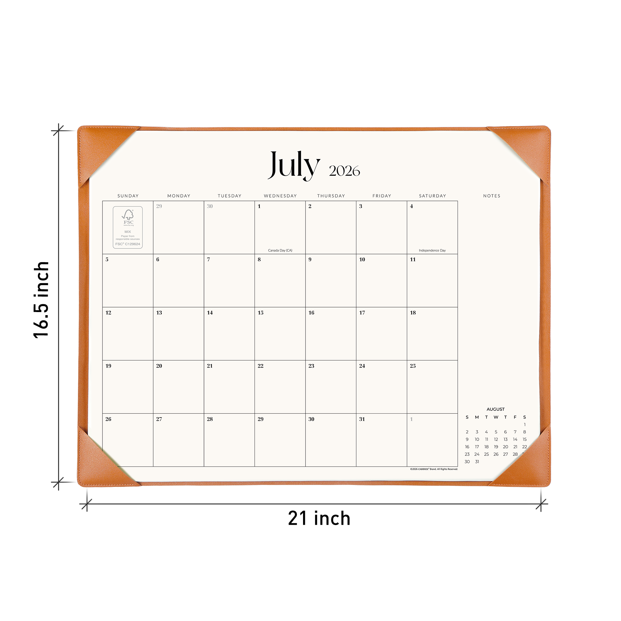 Cabbrix 2026-2027 Desk Calendar, 21"L×17"W, Simplified Style, Brown