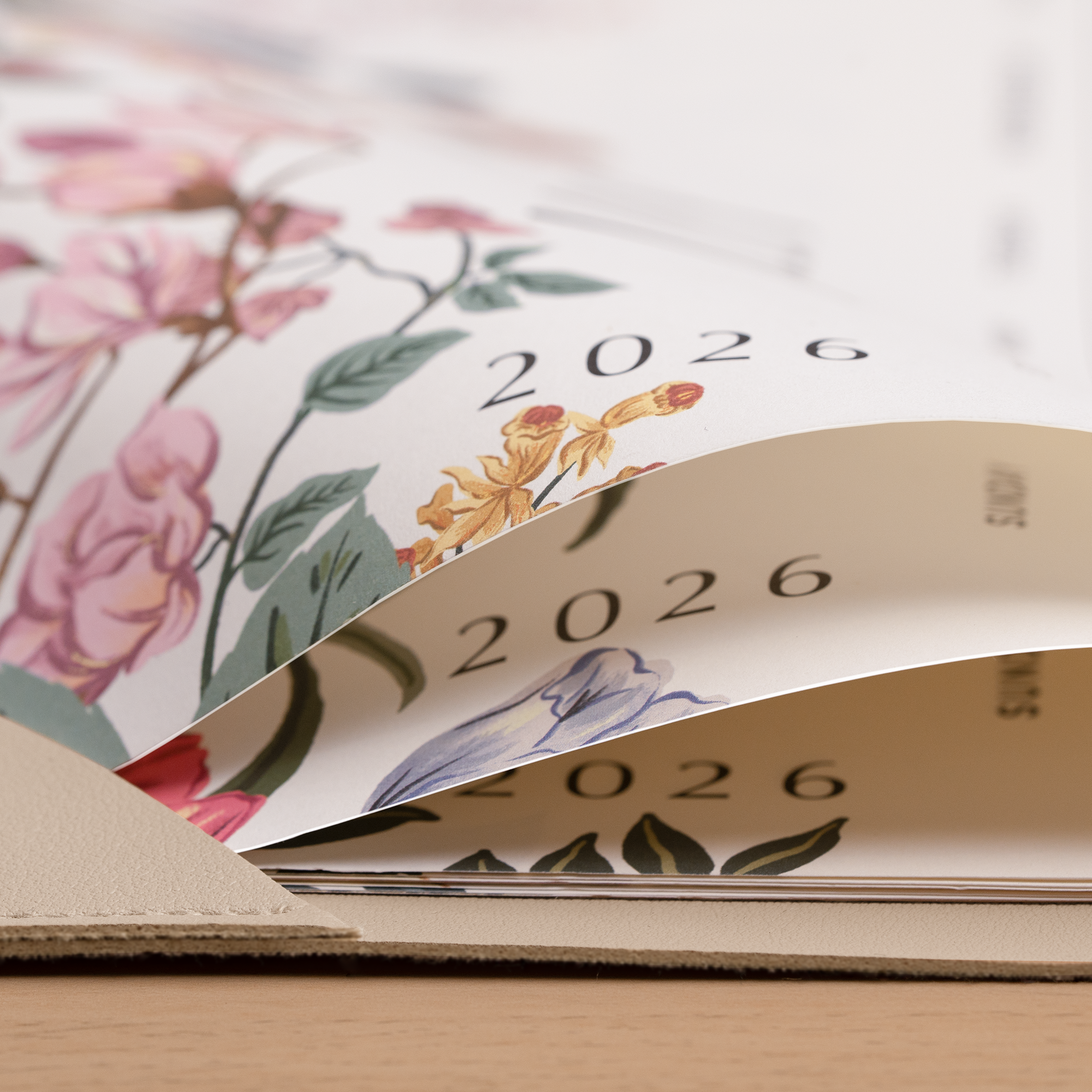Cabbrix 2026-27 Desk Calendar, 21"L×17"W, Elegant Floral, Apricot