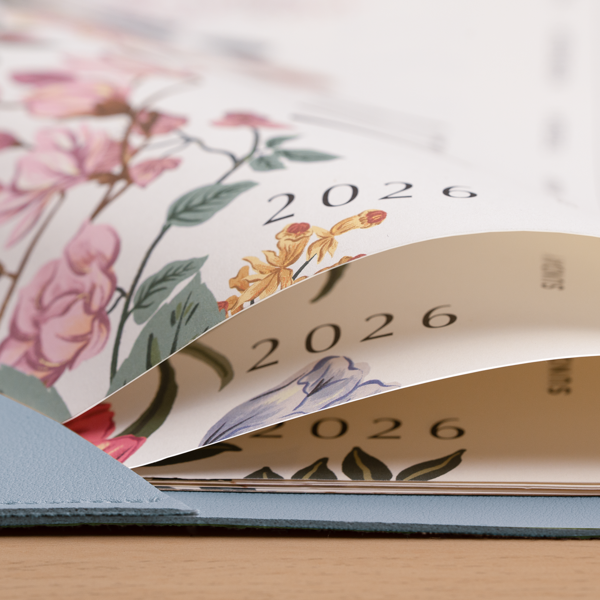 Cabbrix 2026-27 Desk Calendar, 21"L×17"W, Elegant Floral, Blue