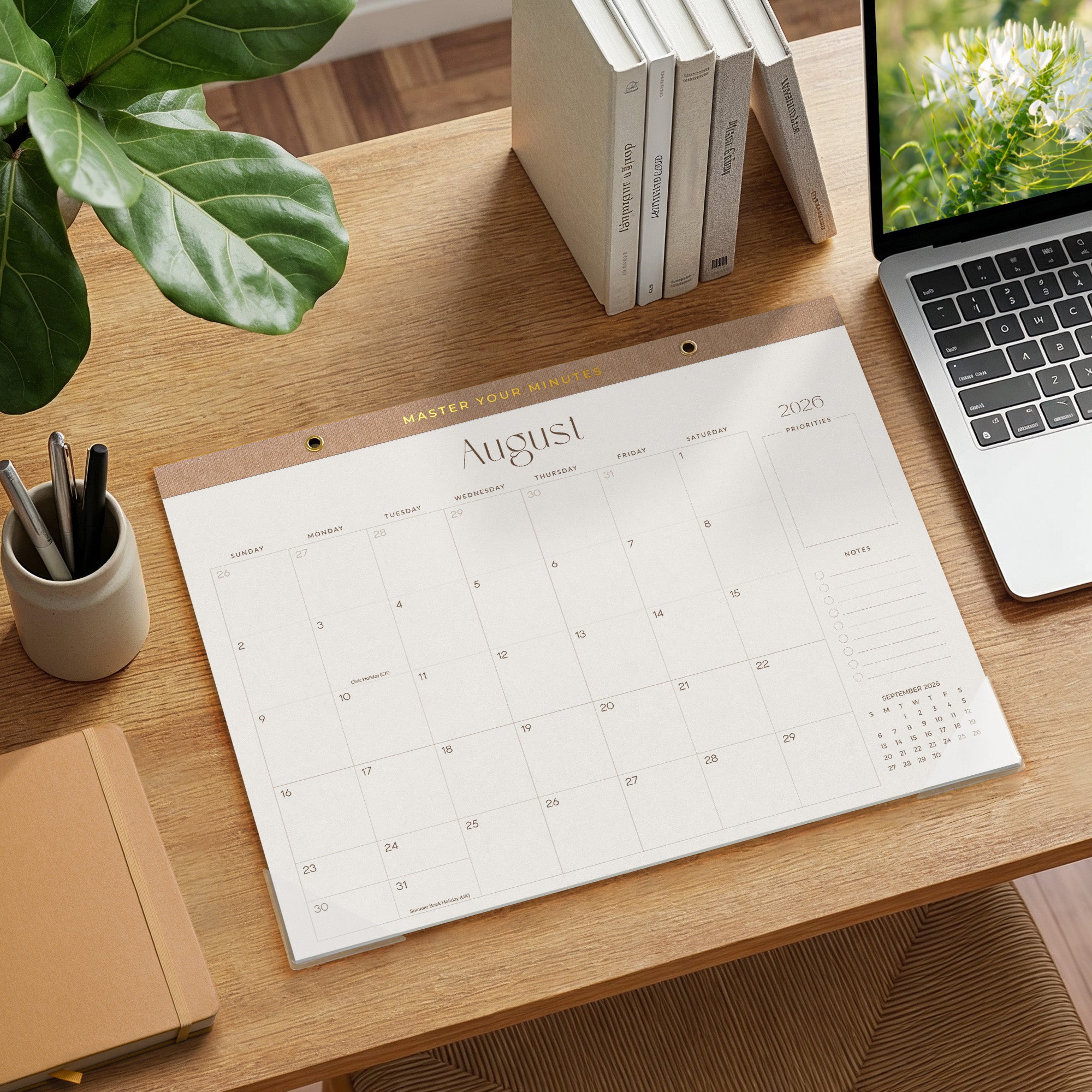 Cabbrix 2026-27 Desk Calendar, 14"L x 11"W, Simplified Style, With Hanging Holes