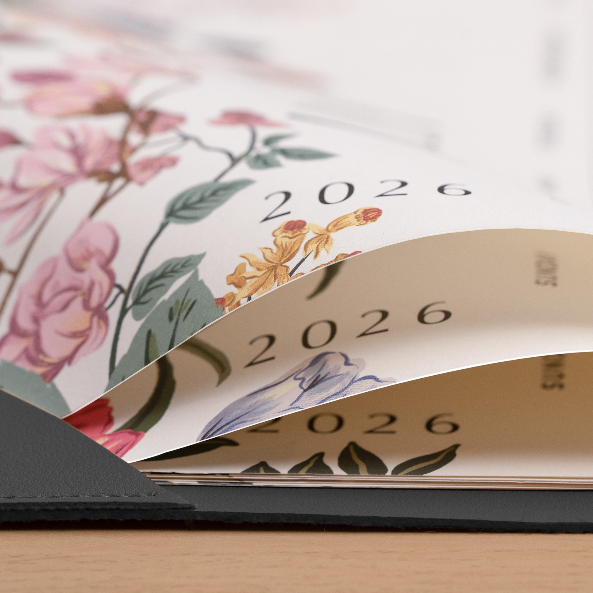 Cabbrix 2026-27 Desk Calendar, 21"L×17"W, Elegant Floral, Black