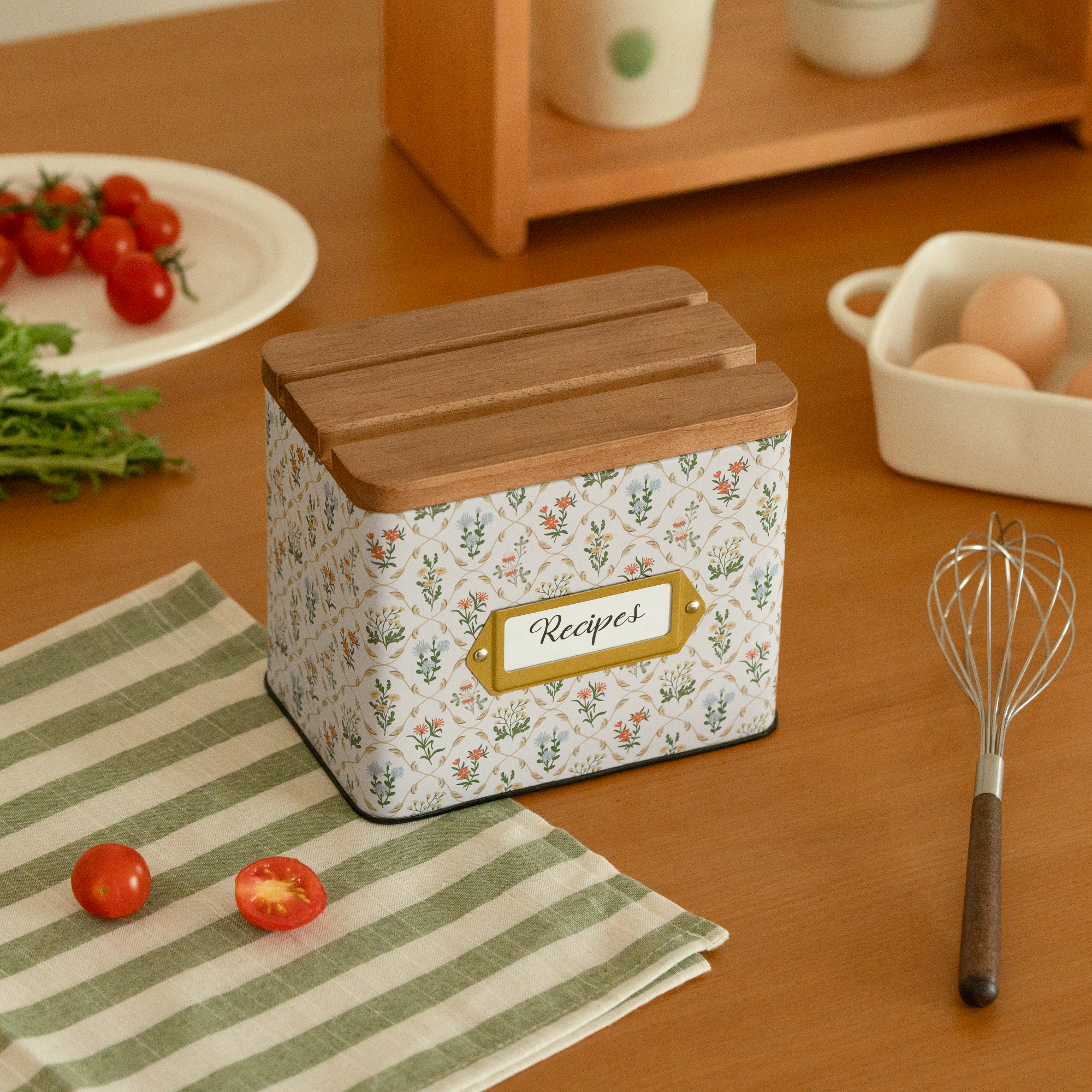 Cabbrix Stylish Recipe Box with Cards, Flowing Gleam