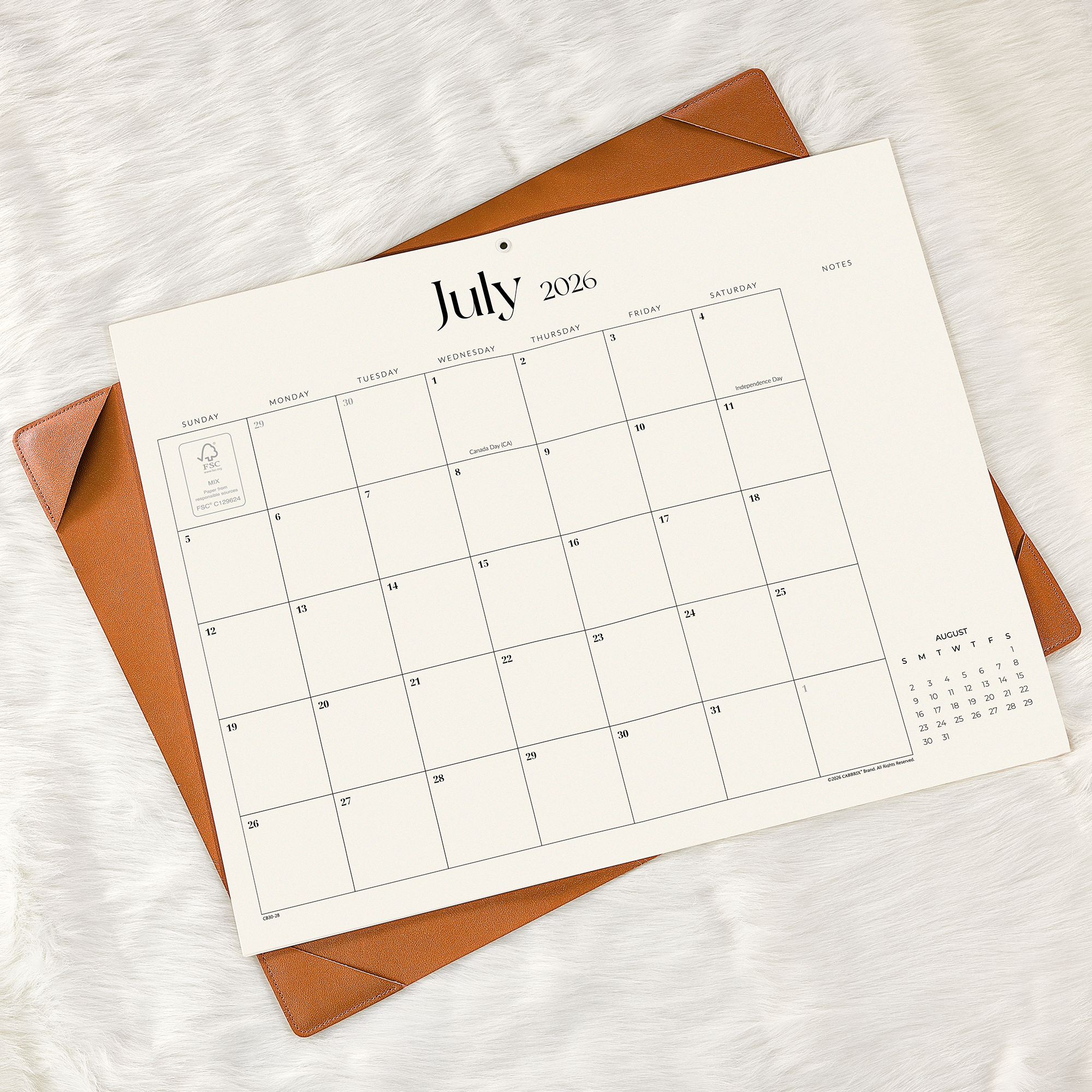 Cabbrix 2026-2027 Desk Calendar, 21"L×17"W, Simplified Style, Brown