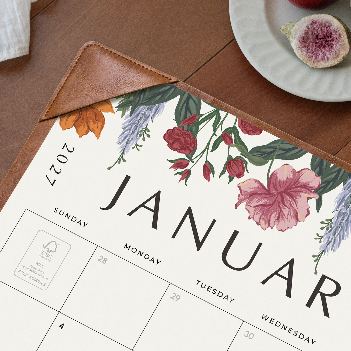 Cabbrix 2027-2028 Desk Calendar, 21"L×17"W, Vine Poem, Brown