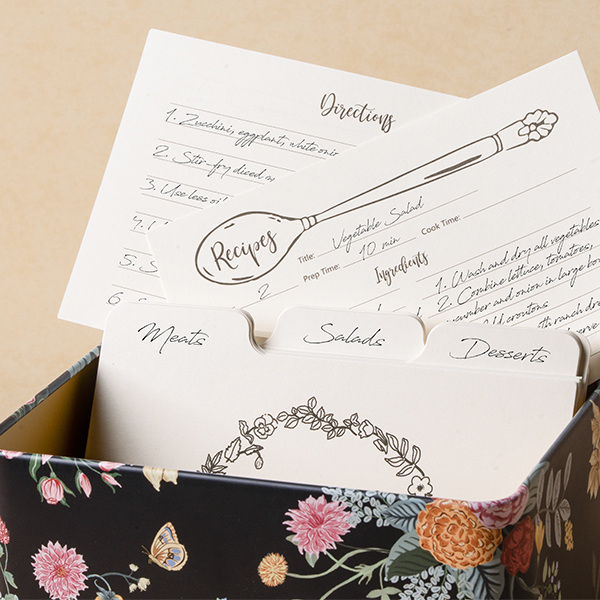 Cabbrix Stylish Recipe Box with Cards, Dahlias