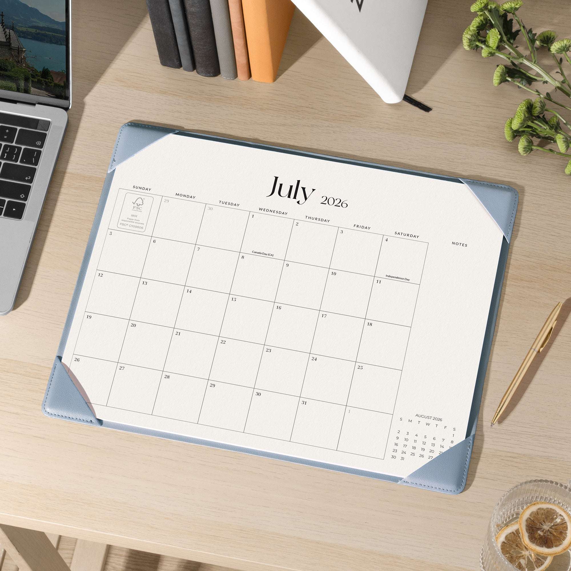 Cabbrix 2026-27 Desk Calendar, 15"L×12"W, Simplified Style, Blue