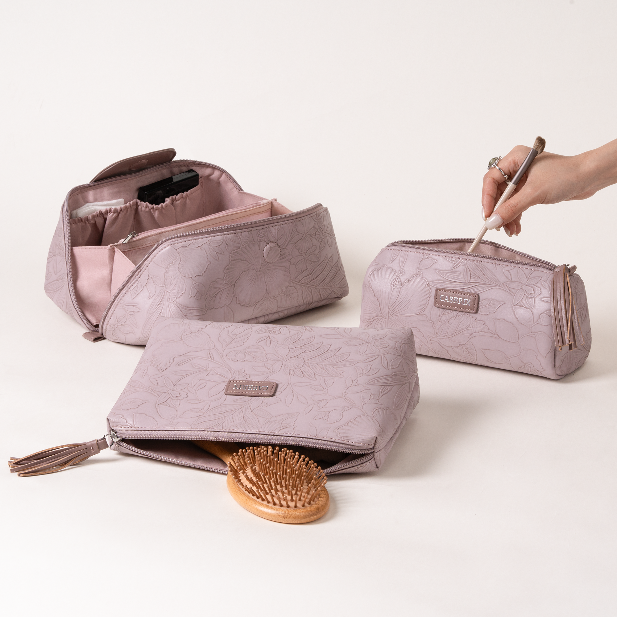 Cabbrix Travel Makeup Bag, 3 Pcs Set Large Capacity Cosmetic Bag, Purple