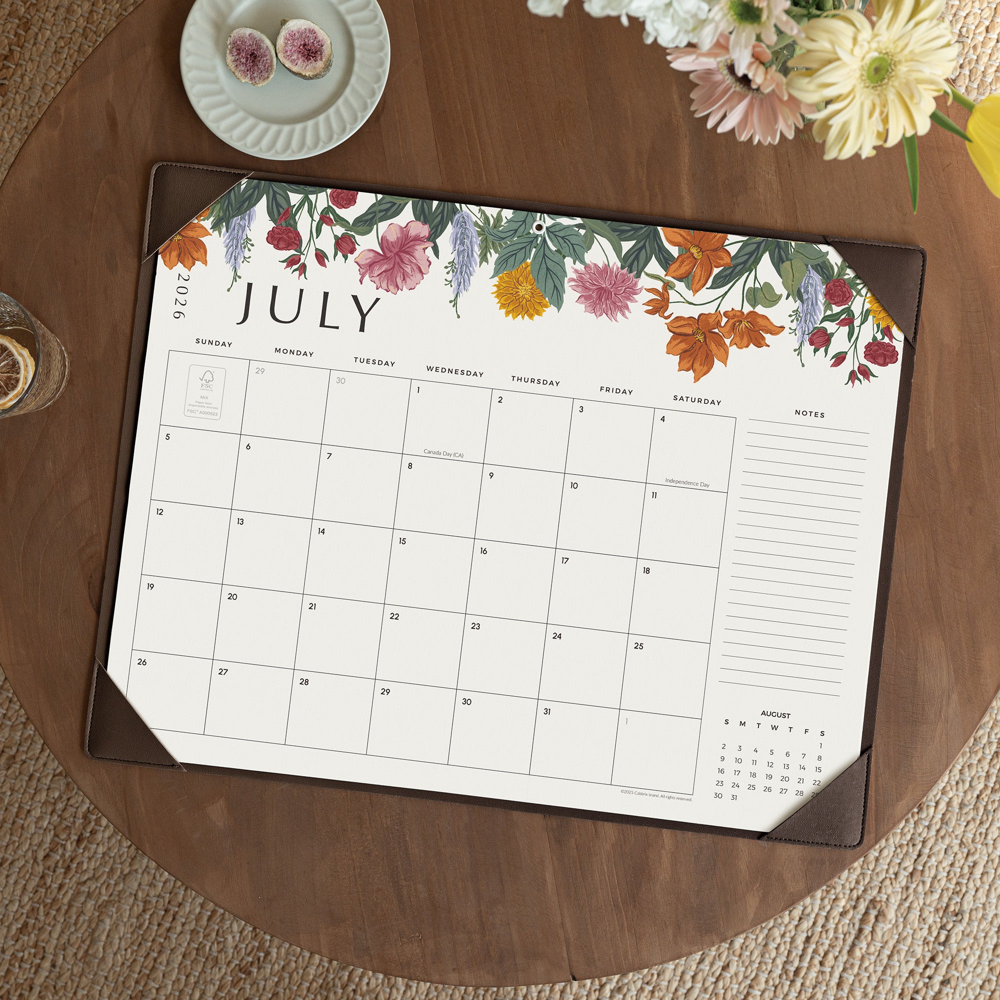 Cabbrix 2026-27 Desk Calendar, 21"L×17"W, Vine Poem, Black