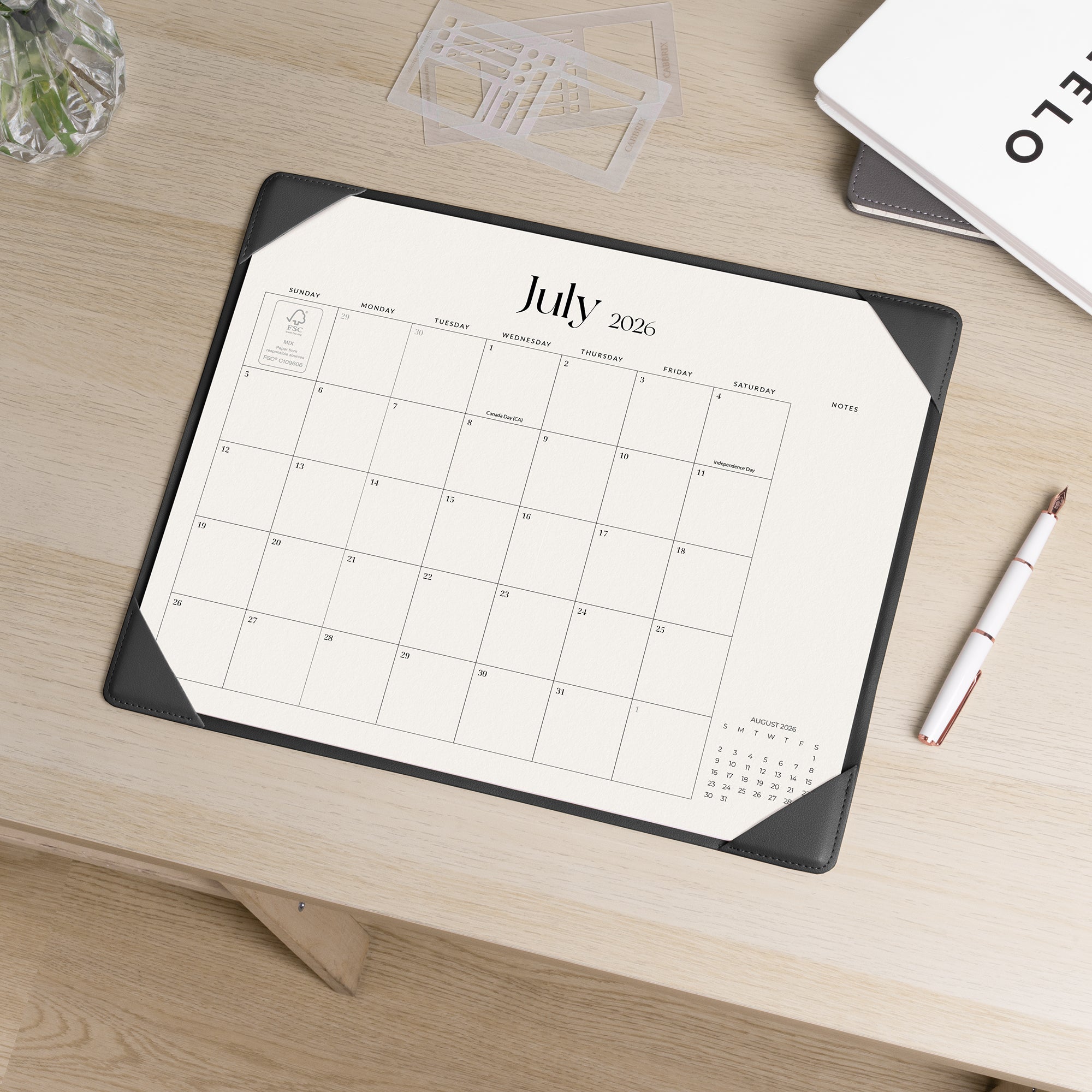 Cabbrix 2026-27 Desk Calendar, 15"L×12"W, Simplified Style, Black