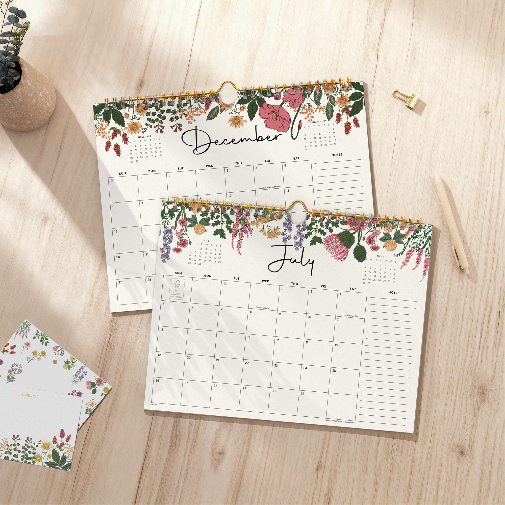 Cabbrix 2026-27 Wall Calendar, Twin-Wire Binding, 11"L×9"W, Vine Poem