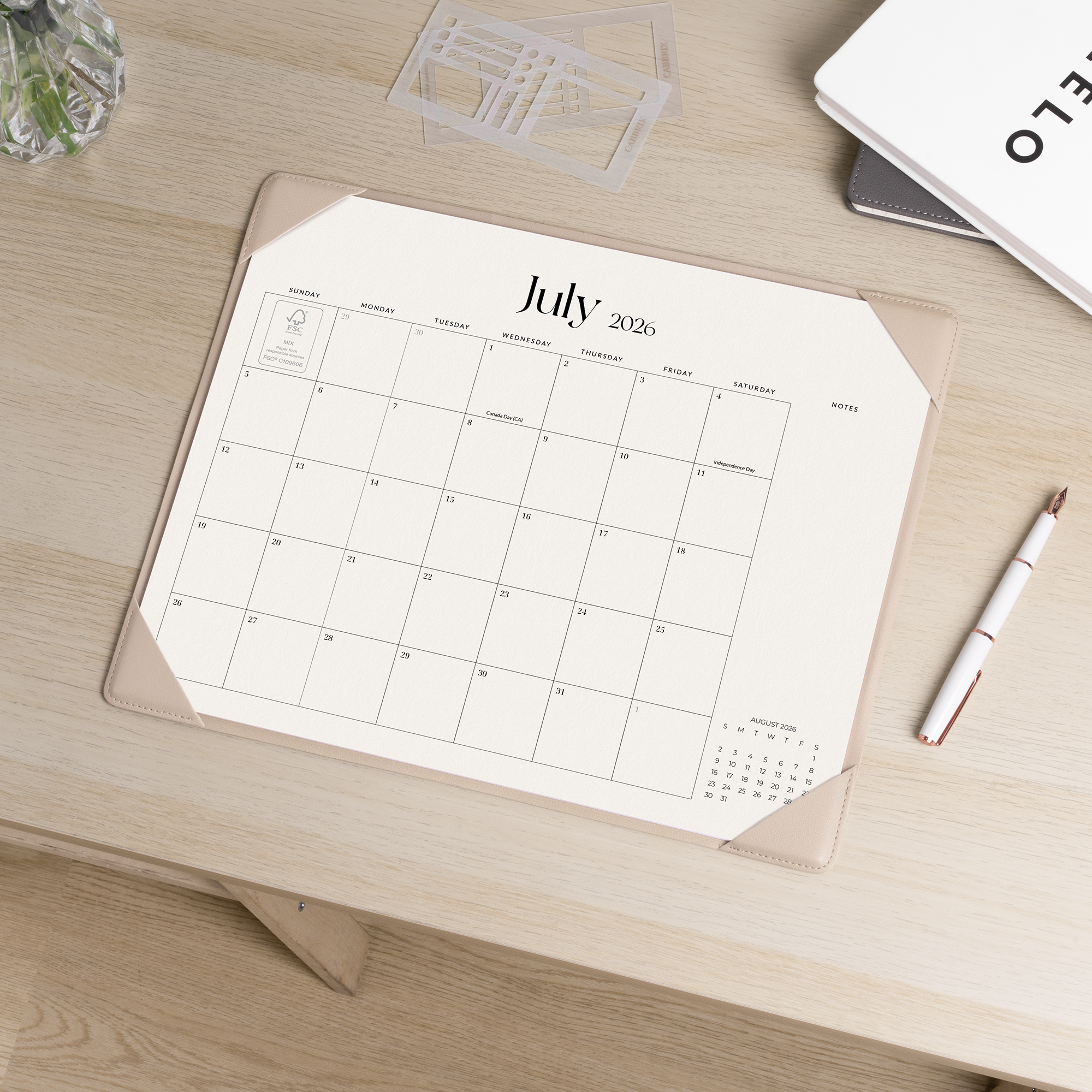 Cabbrix 2026-2027 Desk Calendar, 15"L×12"W, Simplified Style, Apricot