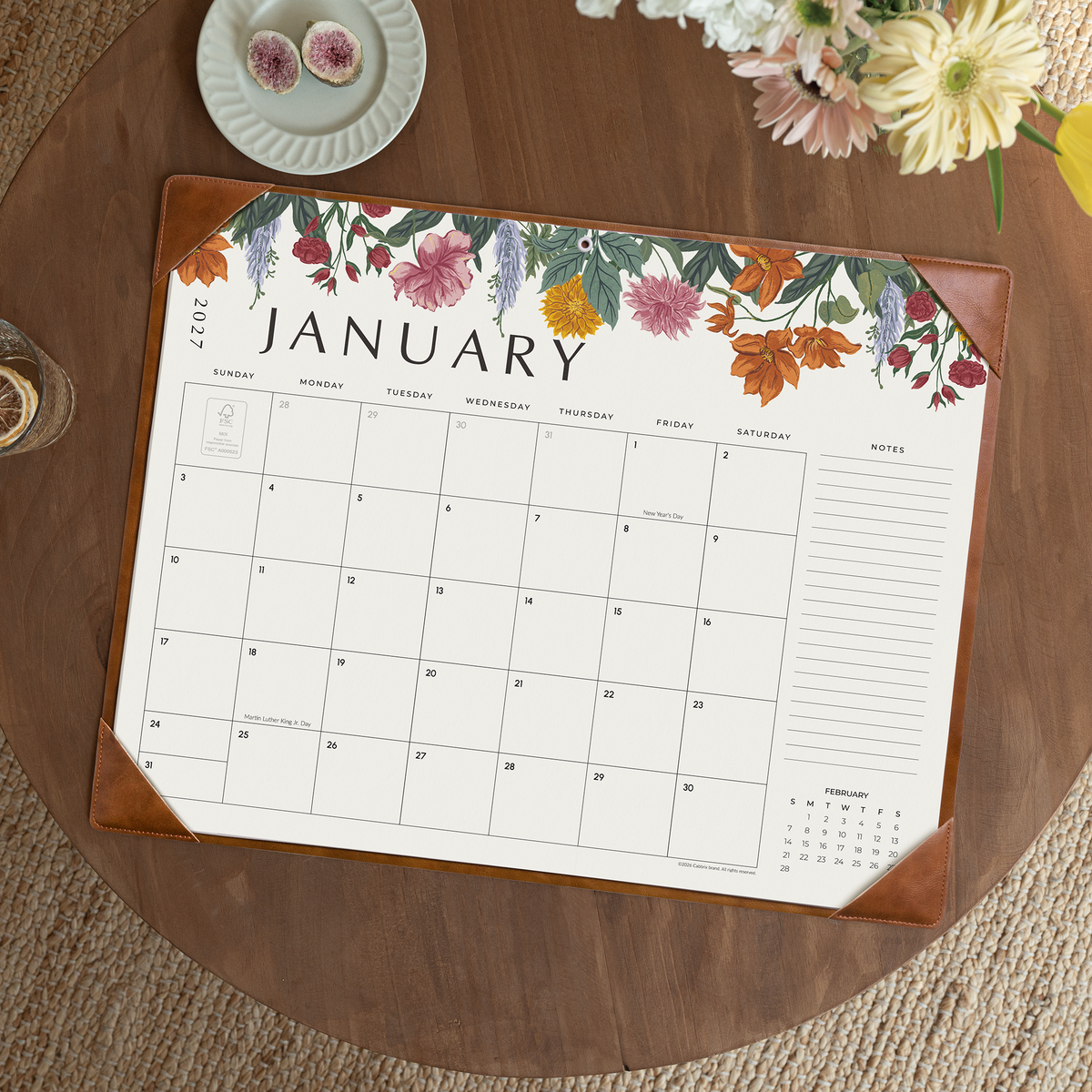 Cabbrix 2027-2028 Desk Calendar, 21"L×17"W, Vine Poem, Brown