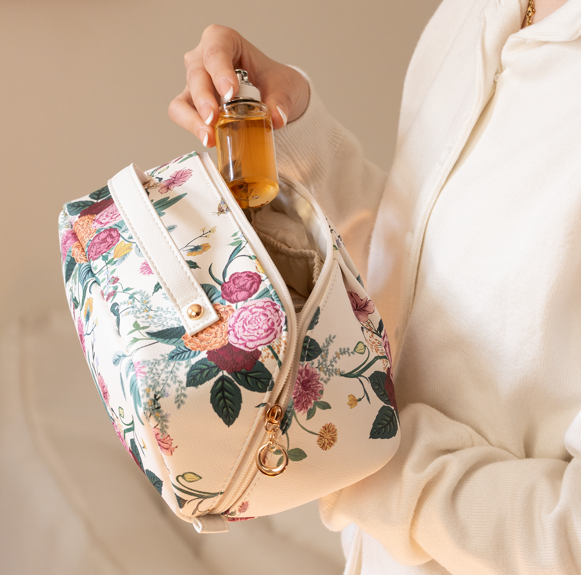 Cabbrix Travel Makeup Bag, Large Capacity Cosmetic Bag for Women, Flat Open Portable Toiletry Bag, Radiance Bloom