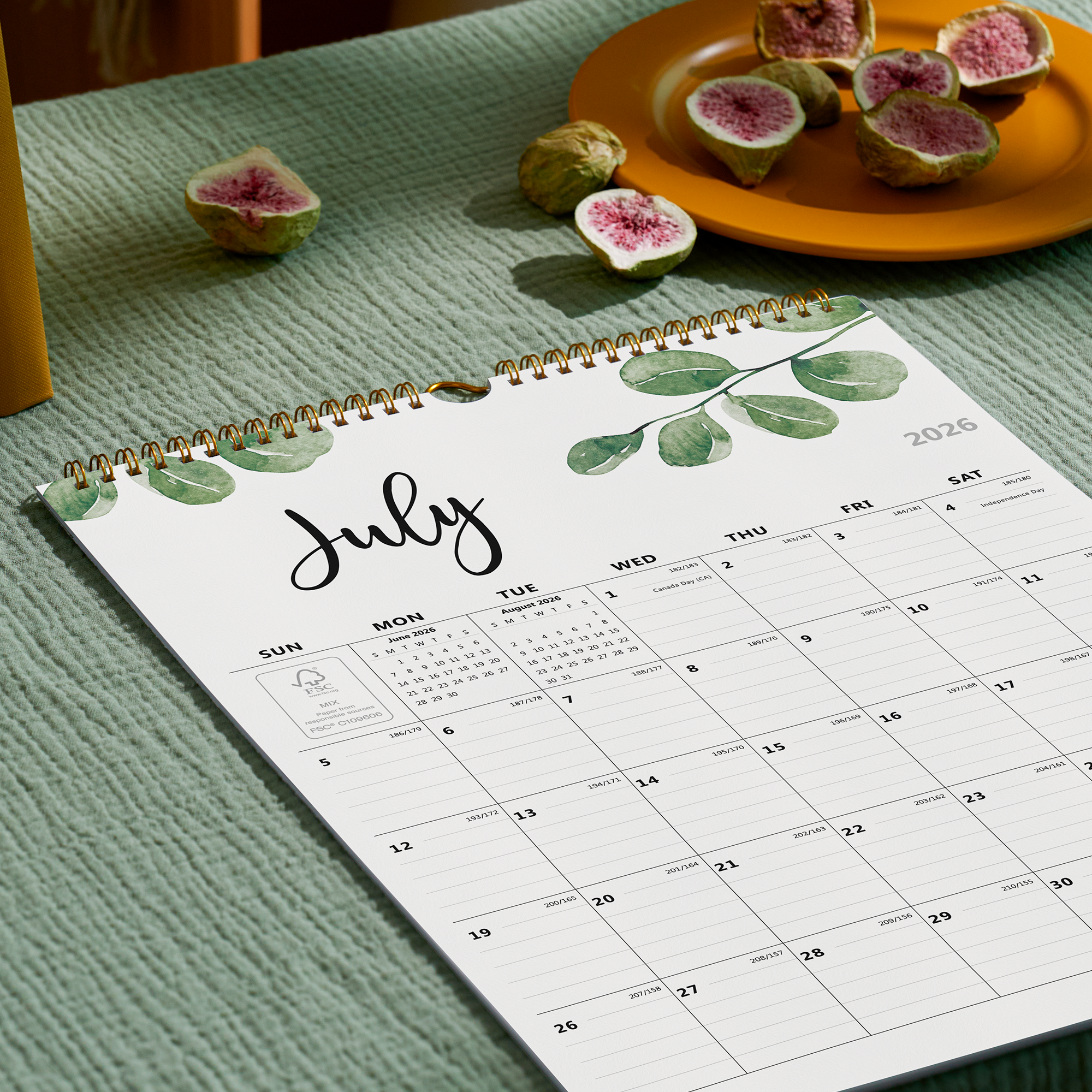 Cabbrix 2026-2027 Wall Calendar, Spiral Binding, 12"L×15"W, Botanical Elements