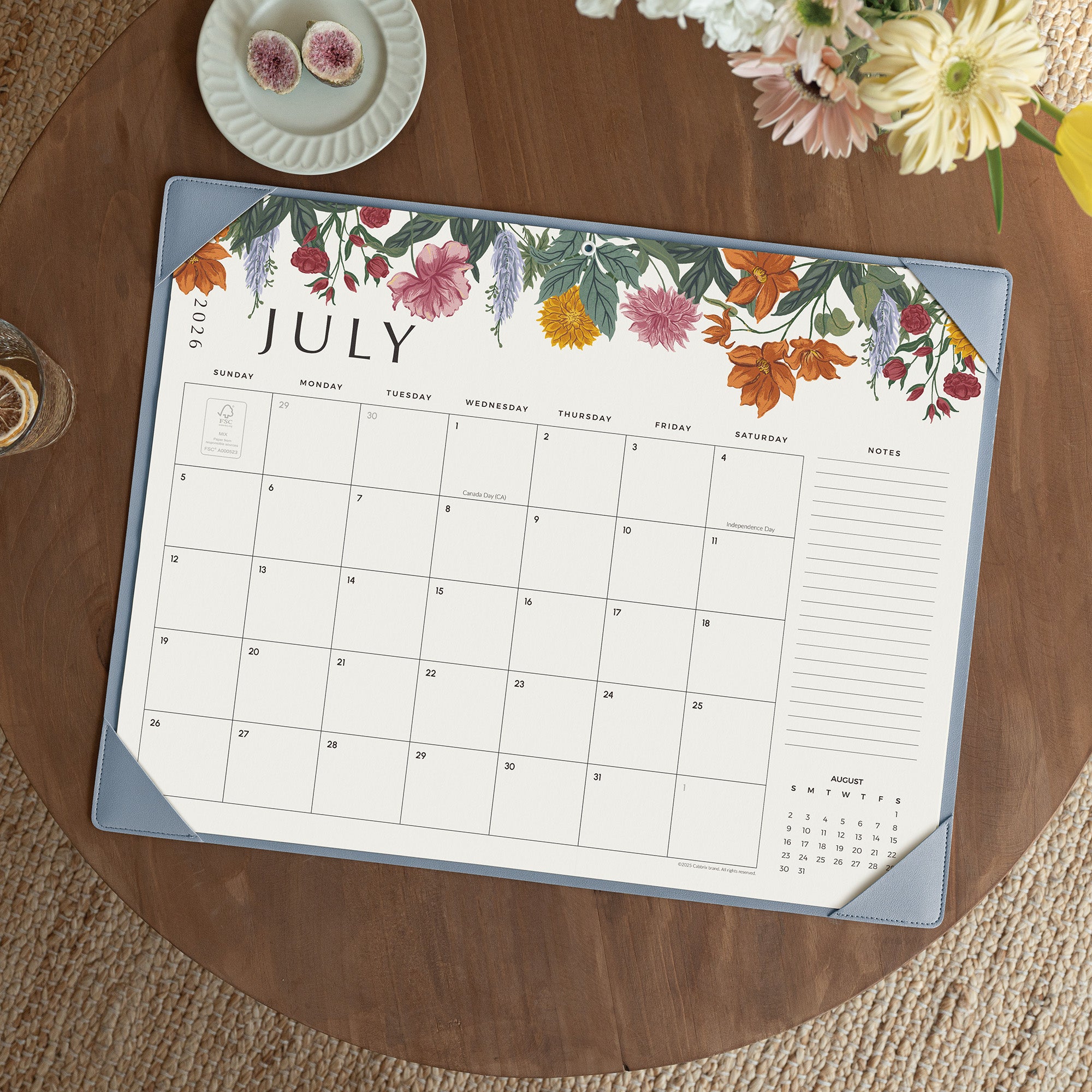 Cabbrix 2026-27 Desk Calendar, 21"L×17"W, Vine Poem, Blue