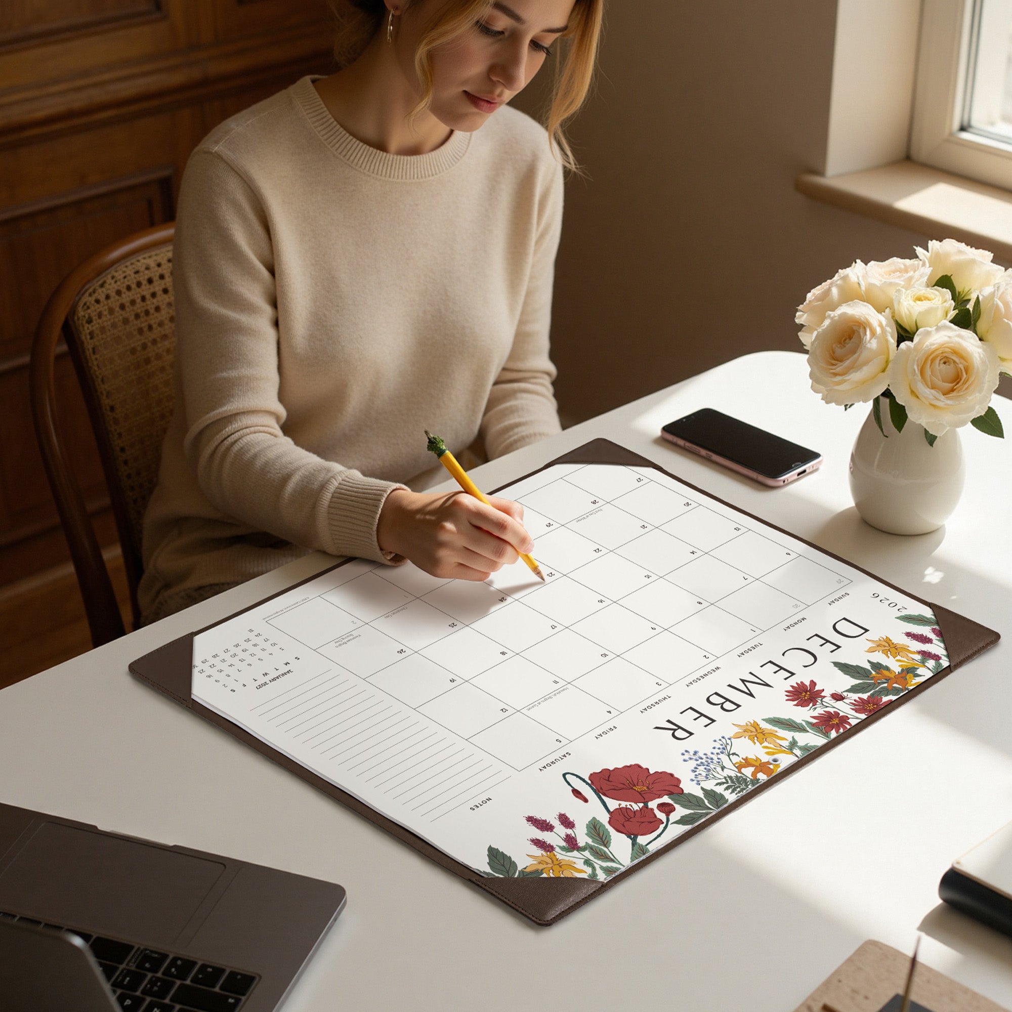 Cabbrix 2026-27 Desk Calendar, 21"L×17"W, Vine Poem, Black