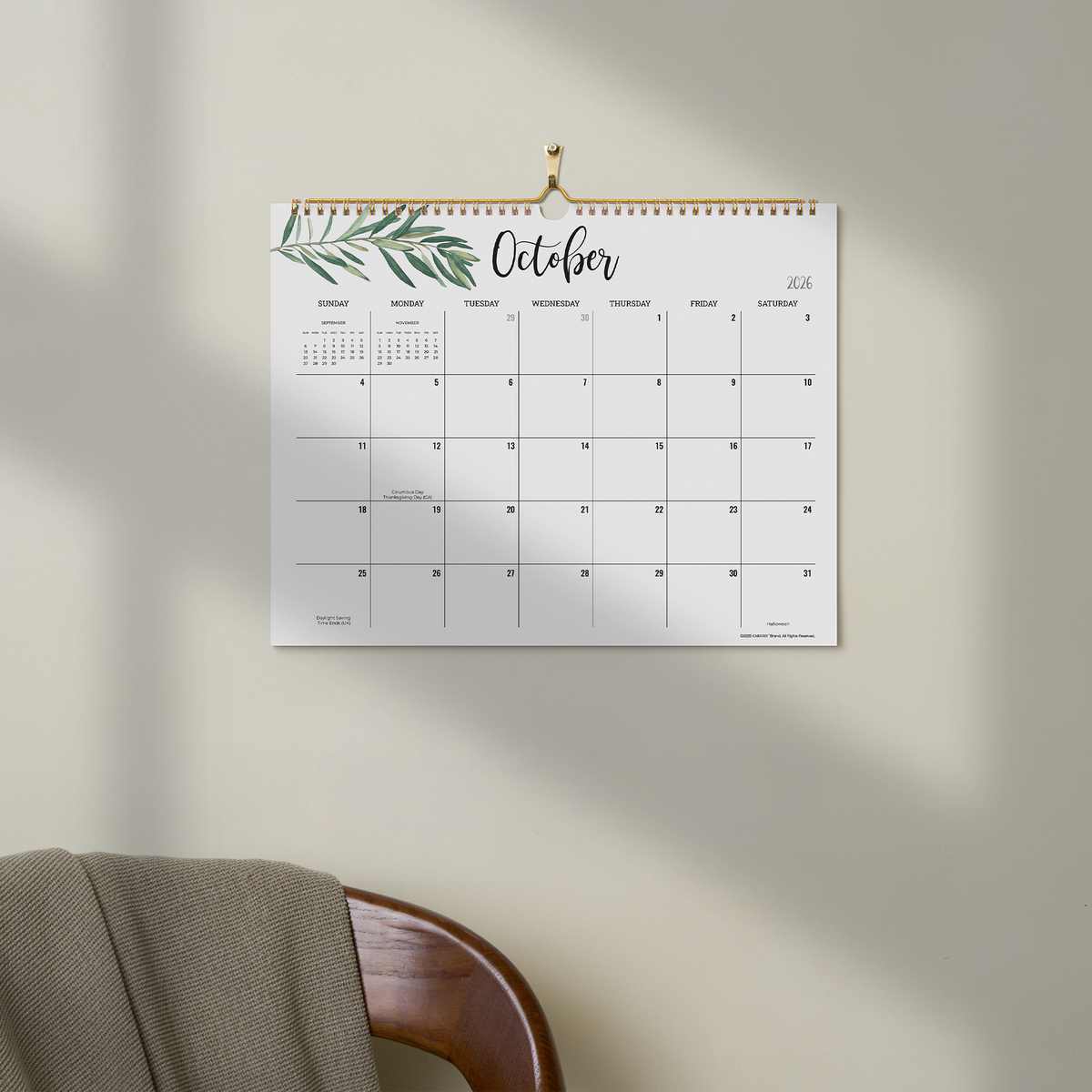 Cabbrix 2026-2027 Wall Calendar, Spiral Binding, 15"L×12"W, Botanical Elements