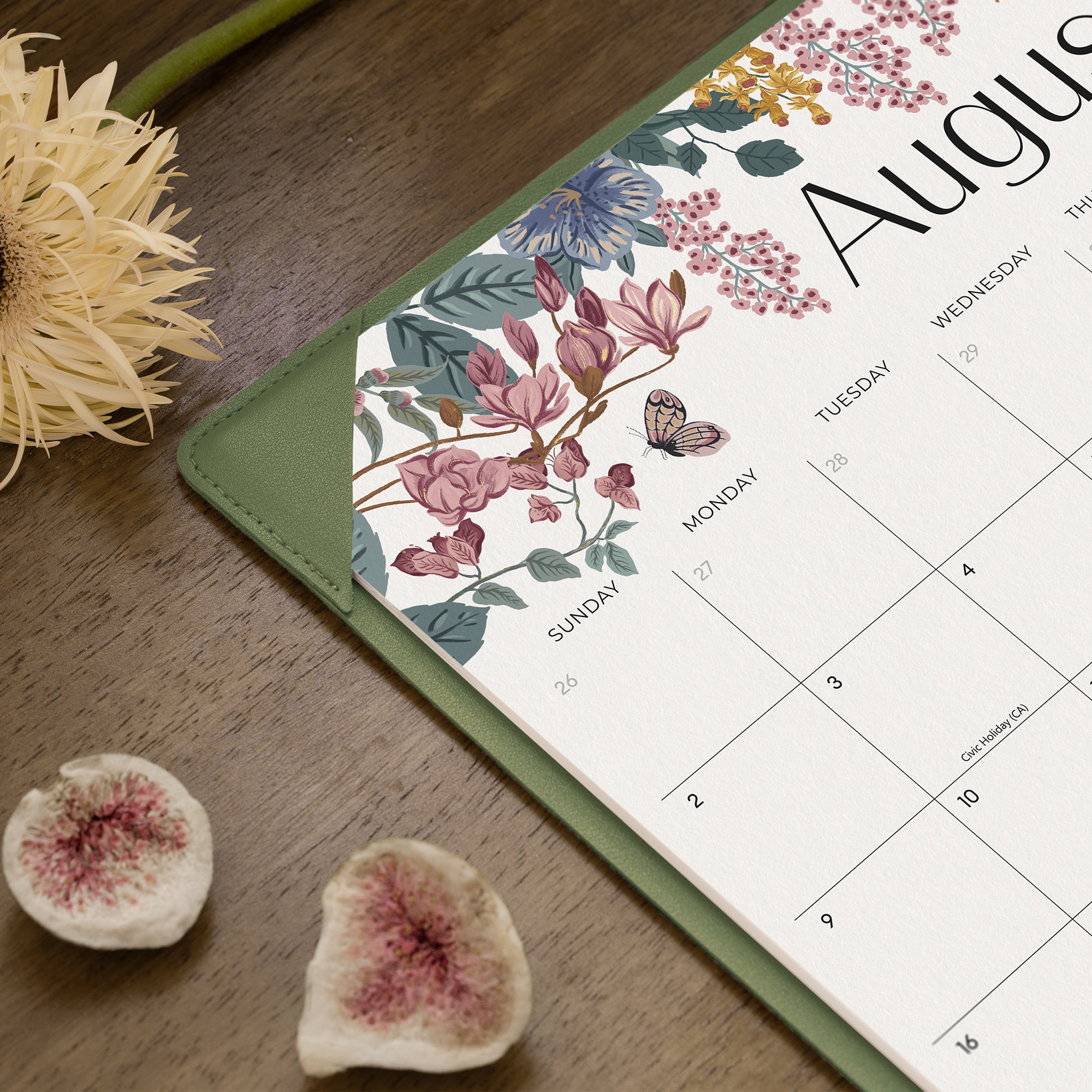 Cabbrix 2026-27 Desk Calendar, 15"L×12"W, Elegant Floral, Green