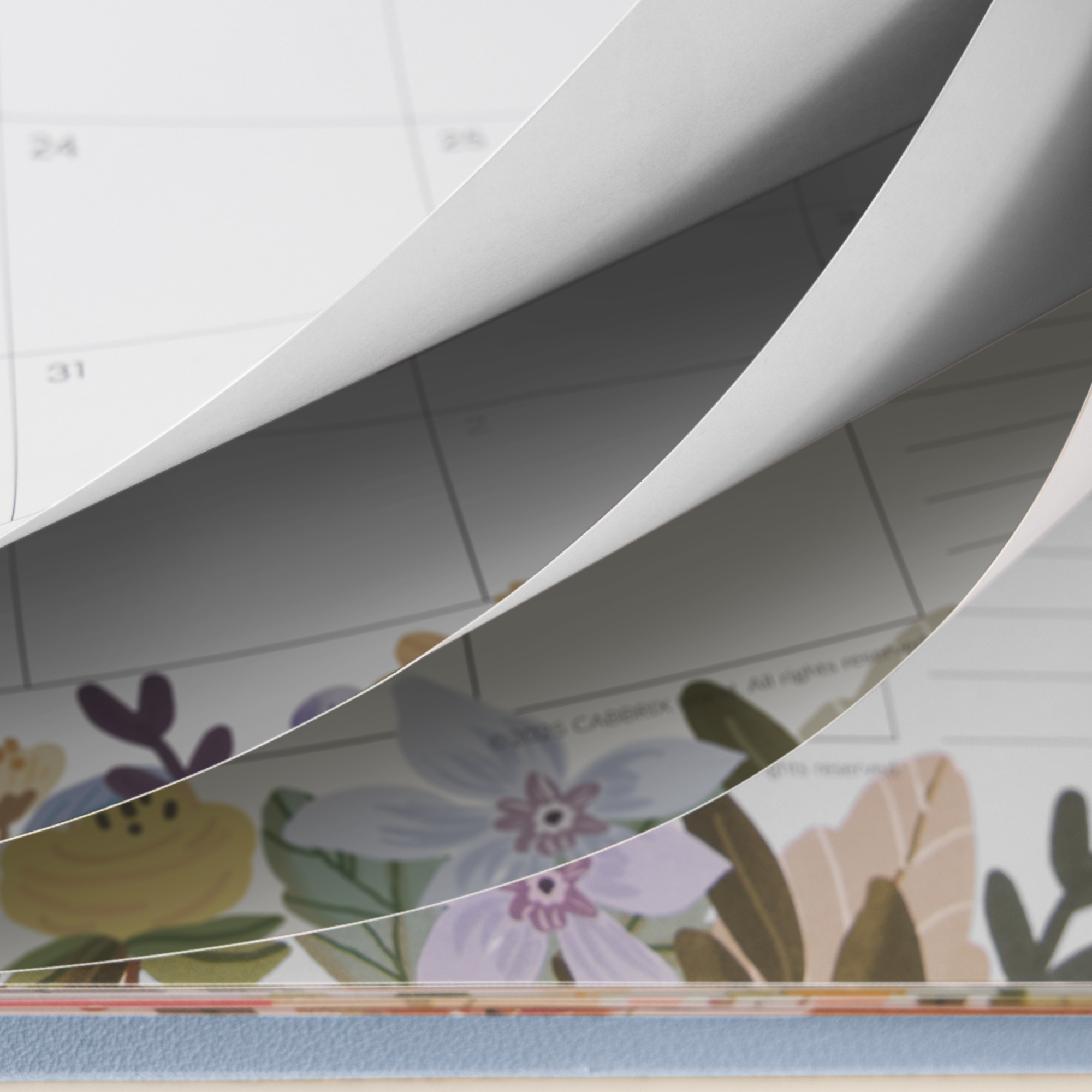 Cabbrix 2026-27 Desk Calendar, 15"L×12"W, Floral Design, Blue