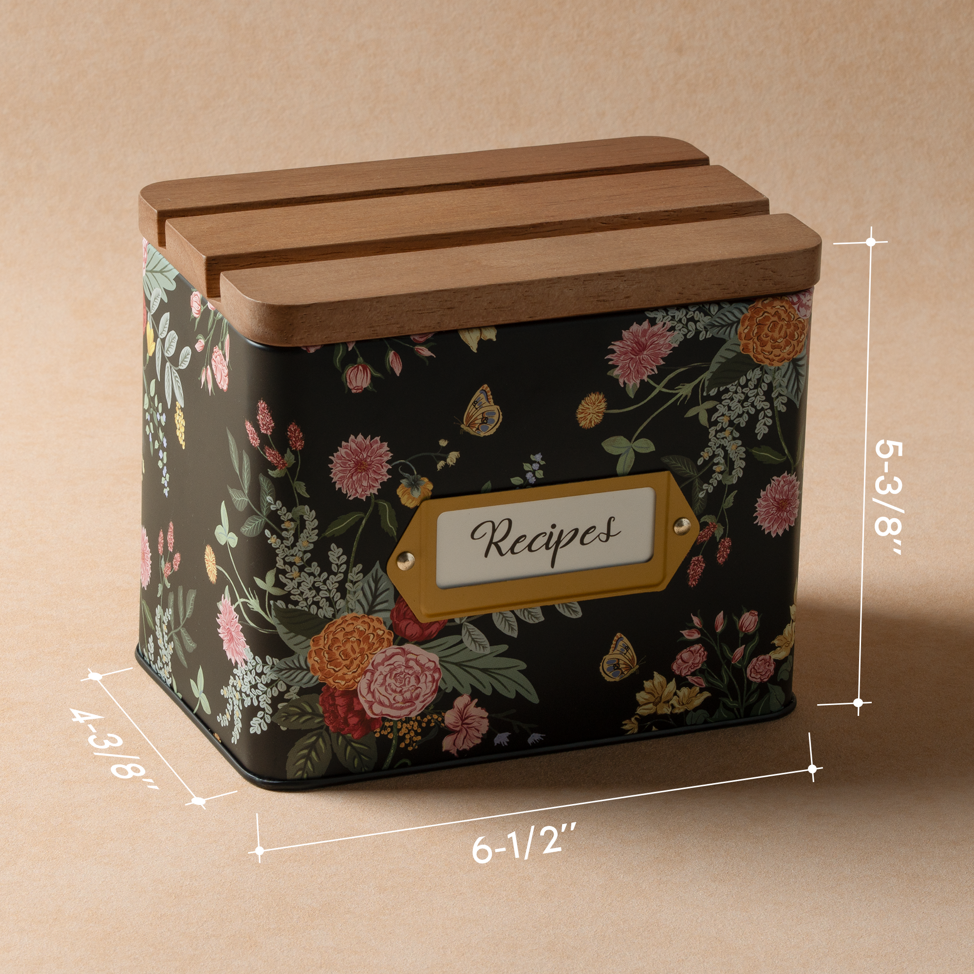 Cabbrix Stylish Recipe Box with Cards, Dahlias