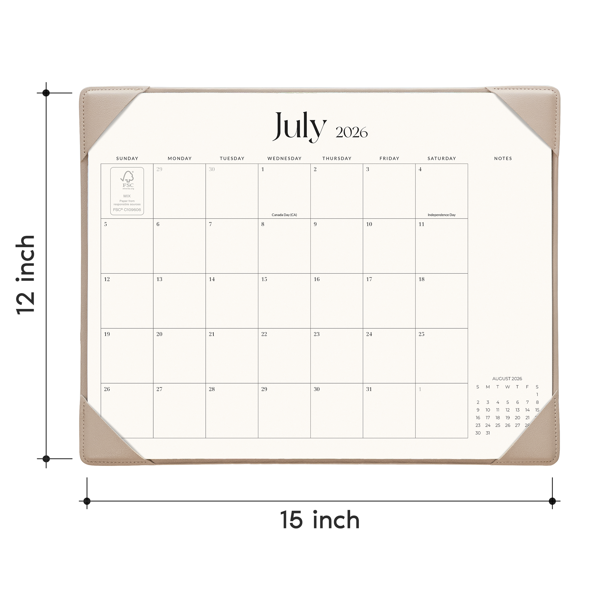 Cabbrix 2026-2027 Desk Calendar, 15"L×12"W, Simplified Style, Apricot