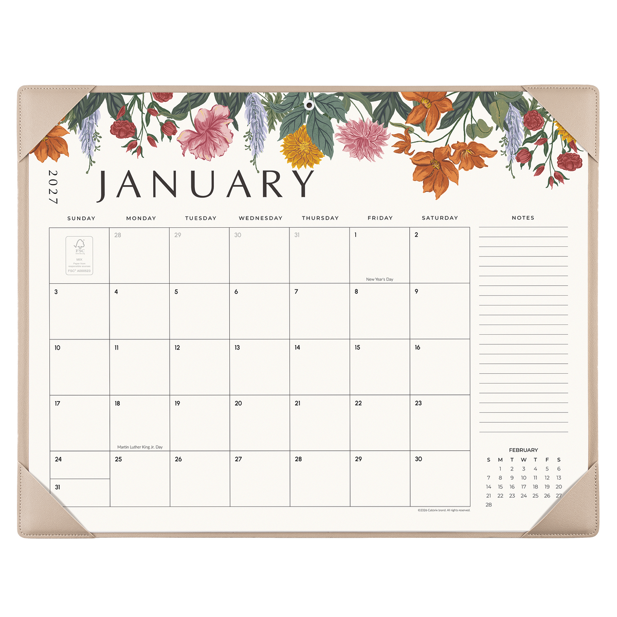 Cabbrix 2027-2028 Desk Calendar, 21"L×17"W, Vine Poem, Black
