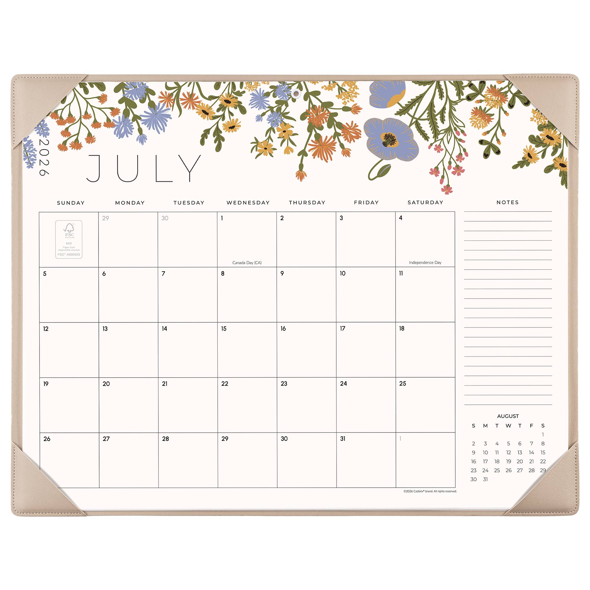 Cabbrix 2026-2027 Desk Calendar, 21"L×17"W, Summer Trace, Apricot