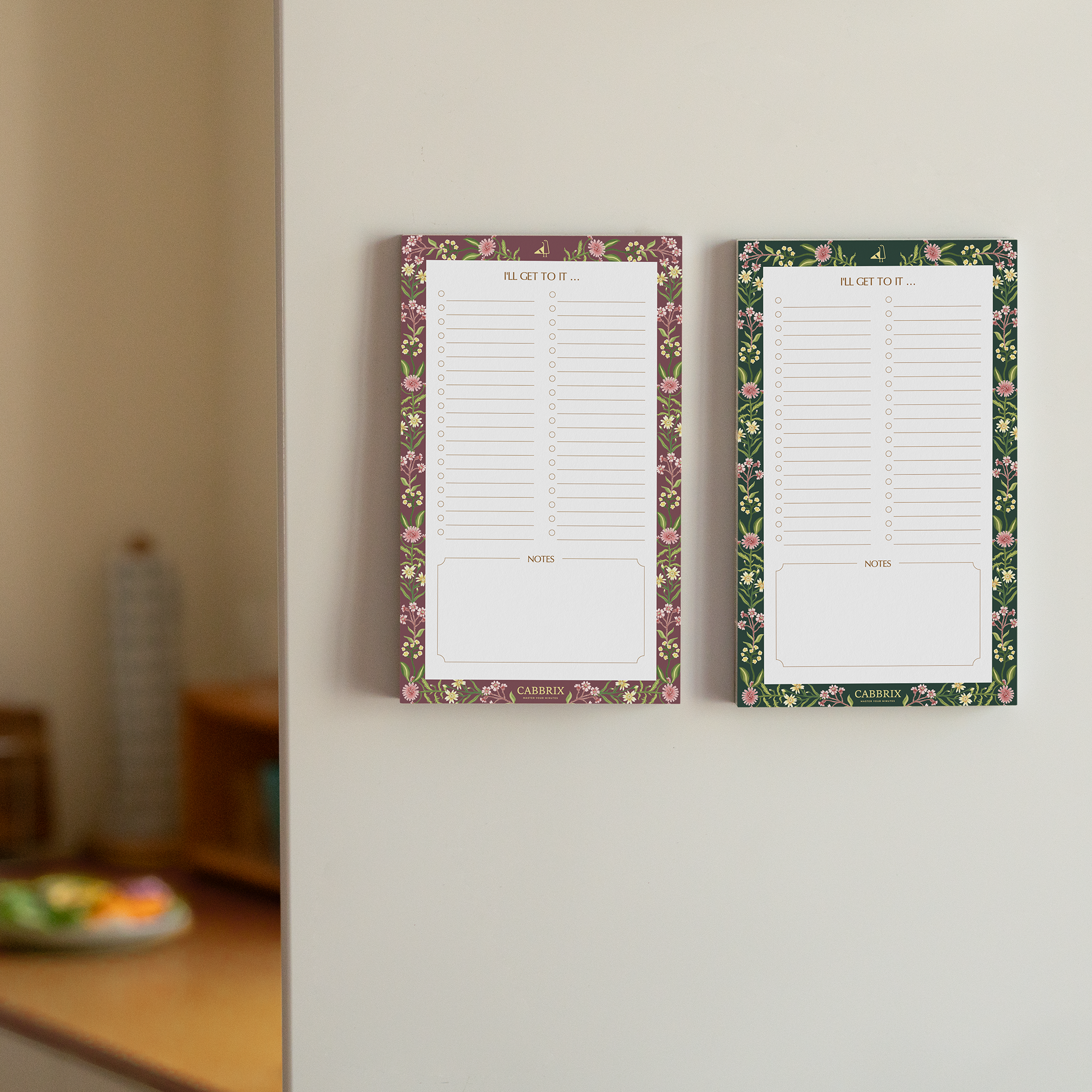 Cabbrix Magnetic Notepads for Fridge, Floral Design, Vine