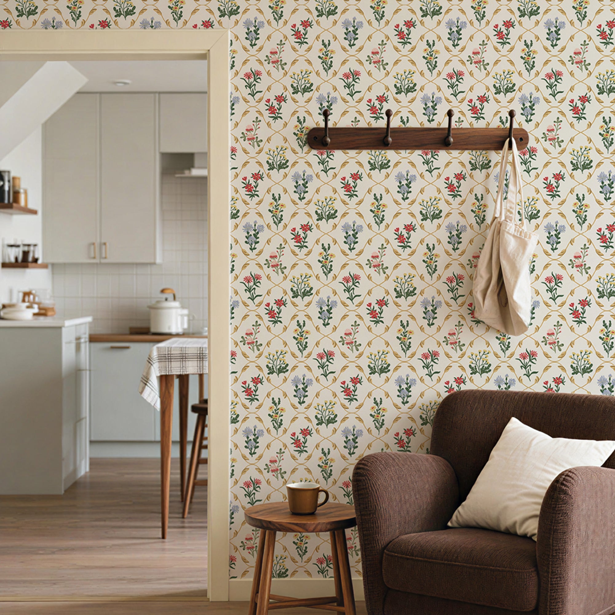 Cabbrix Waterproof Peel Stick Floral Wallpaper, Flowing Gleam