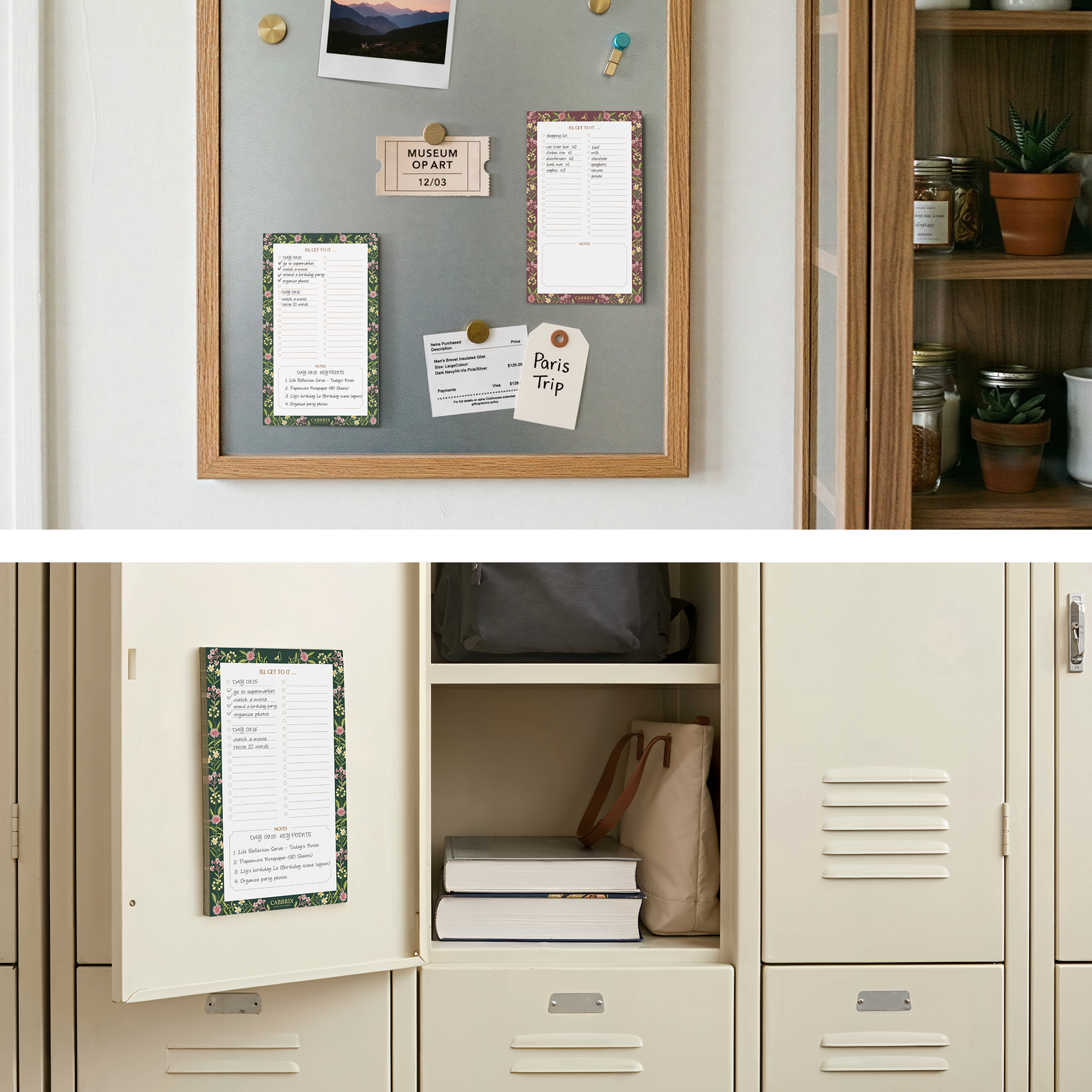 Cabbrix Magnetic Notepads for Fridge, Floral Design, Vine