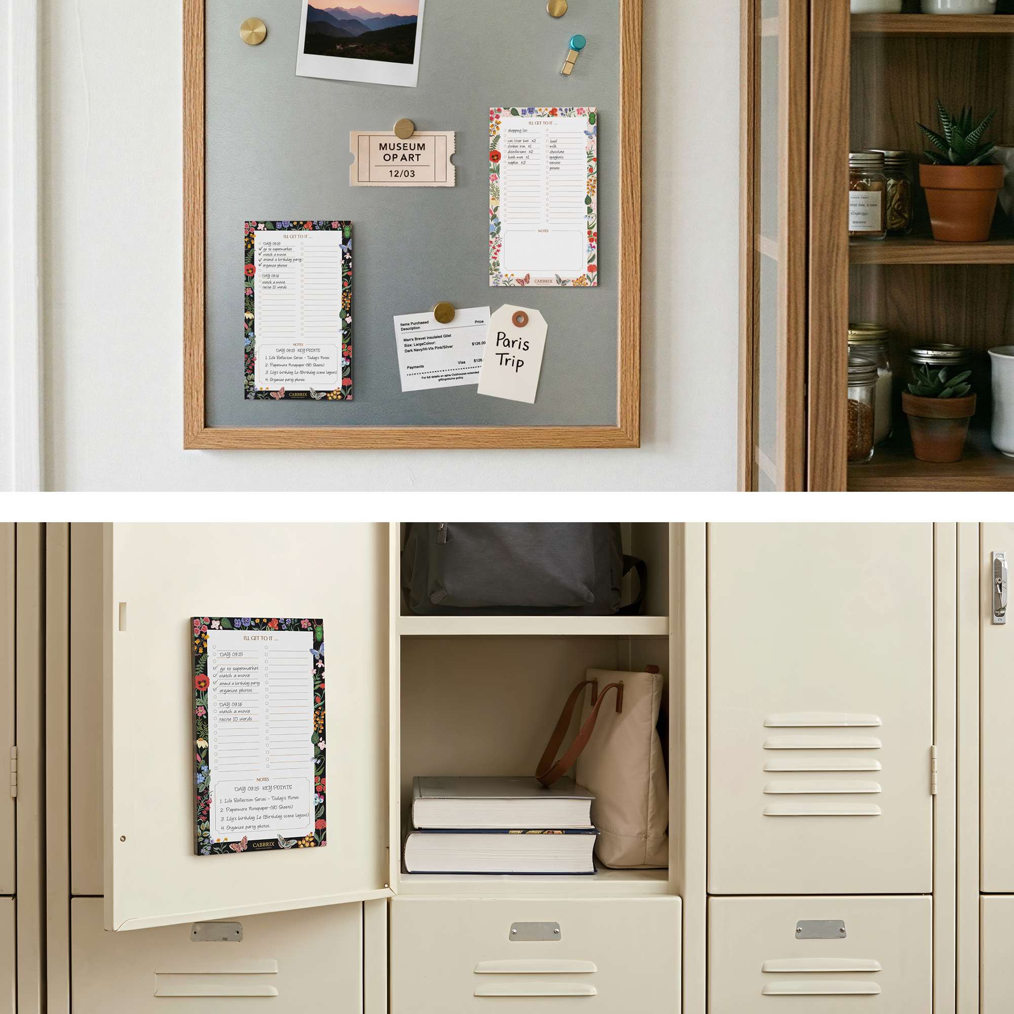 Cabbrix Magnetic Notepads for Fridge, Floral Design, Floral