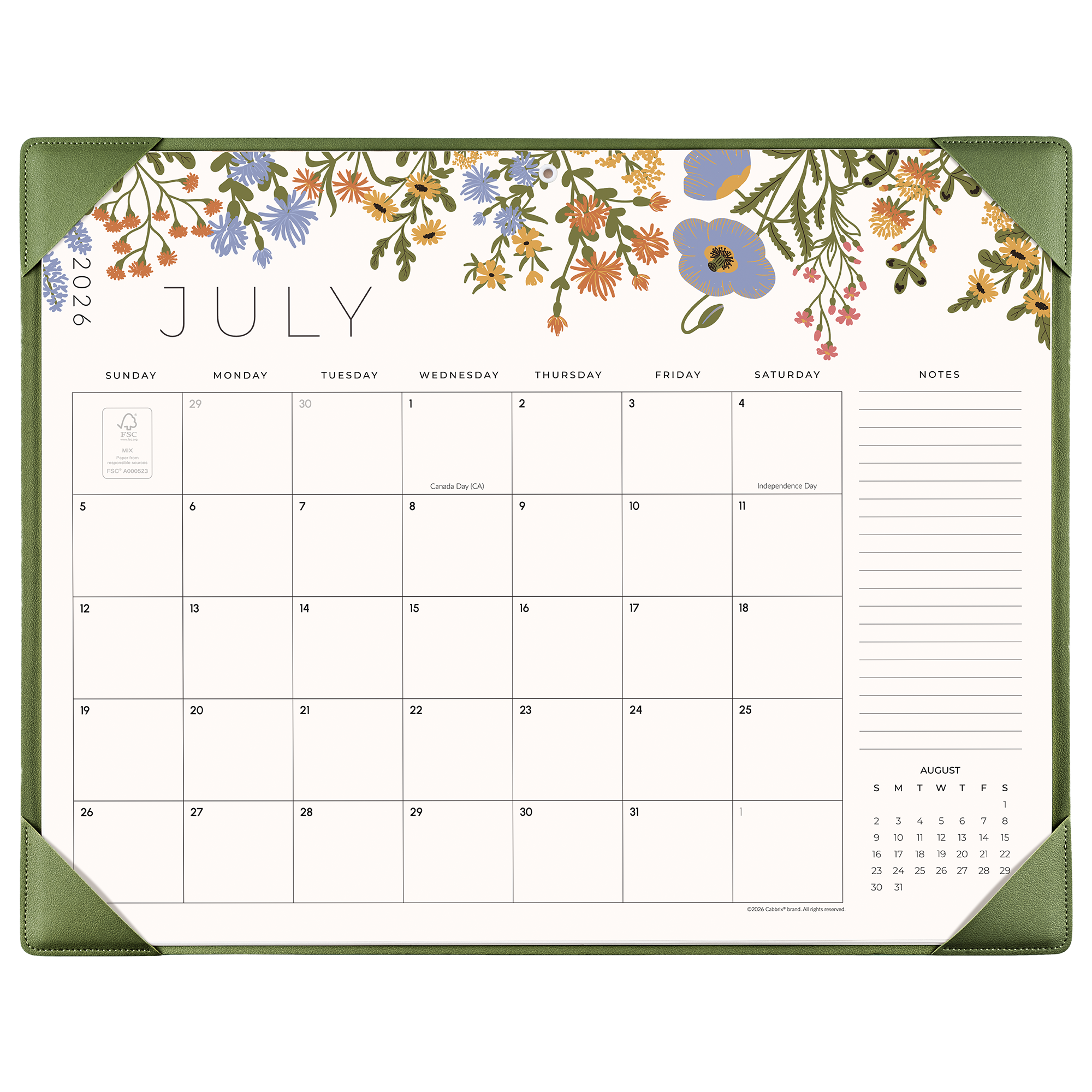 Cabbrix 2026-27 Desk Calendar, 21"L×17"W, Summer Trace, Apricot