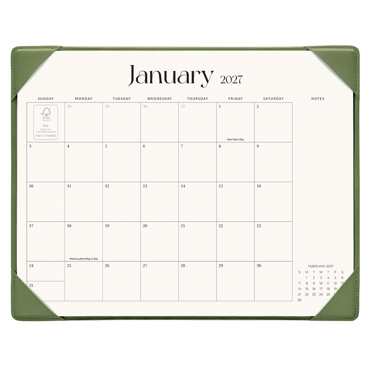 Cabbrix 2027-2028 Desk Calendar, 15"L×12"W, Simplified Style, Blue