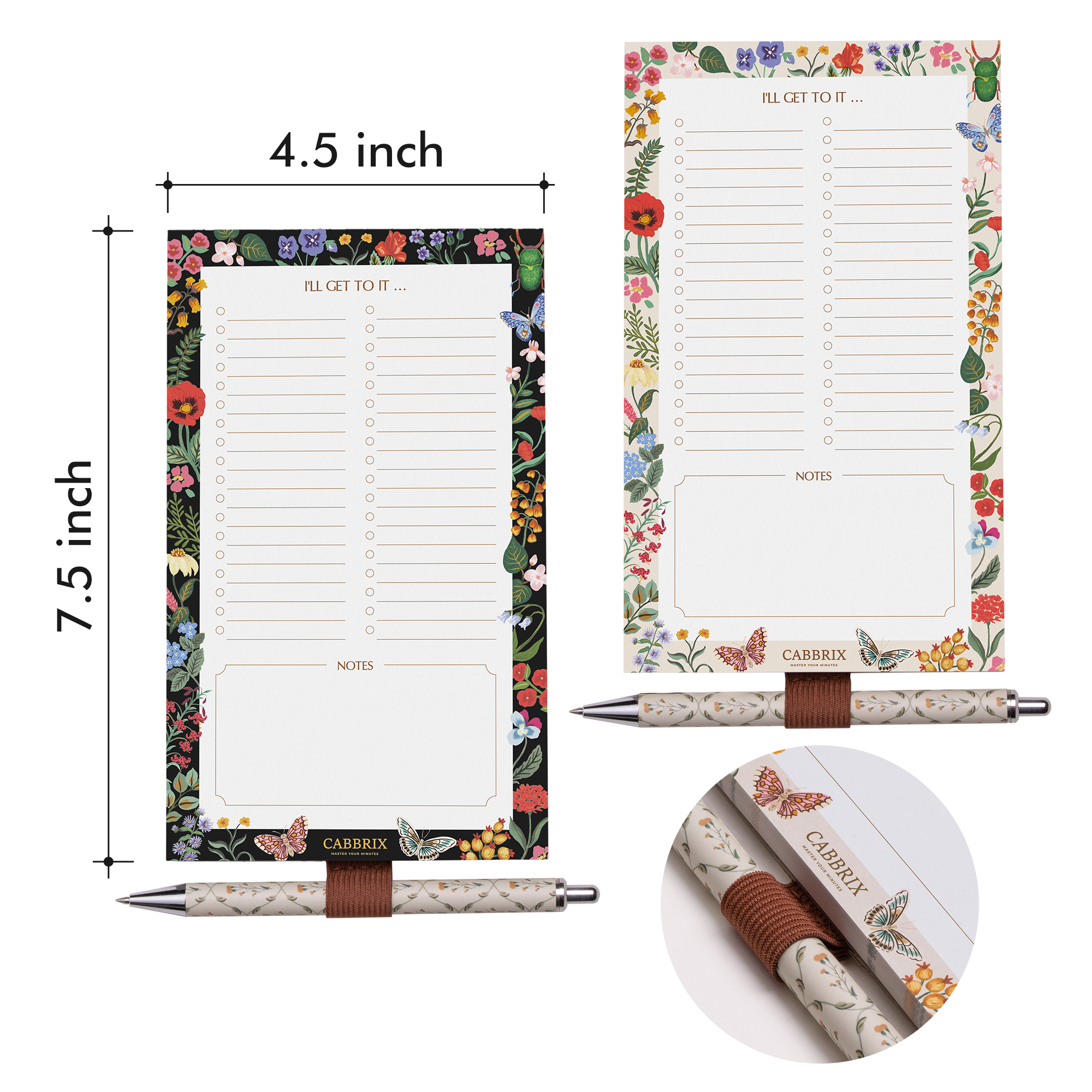 Cabbrix Magnetic Notepads for Fridge, Floral Design, Floral