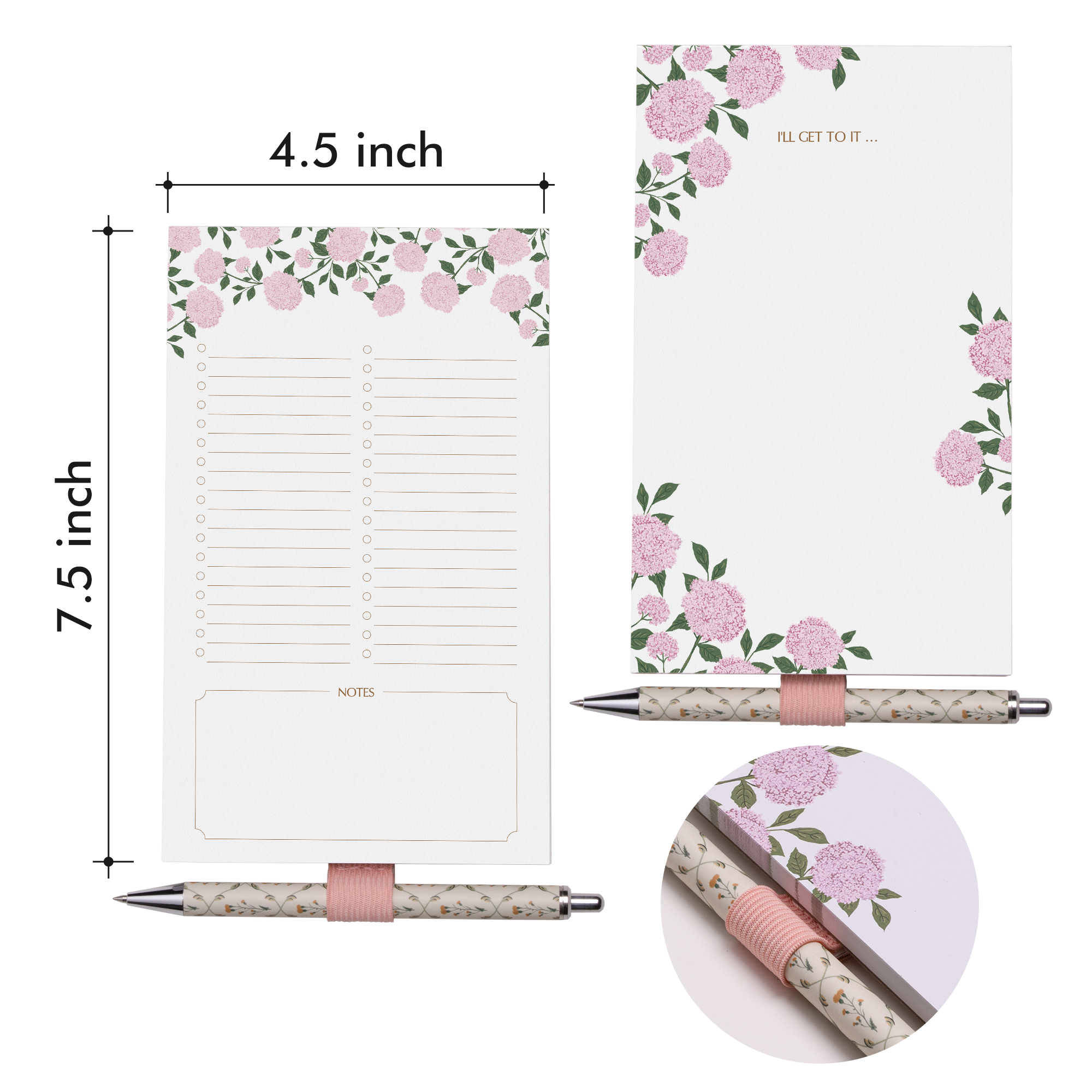 Cabbrix Magnetic Notepads for Fridge, Floral Design, Pink