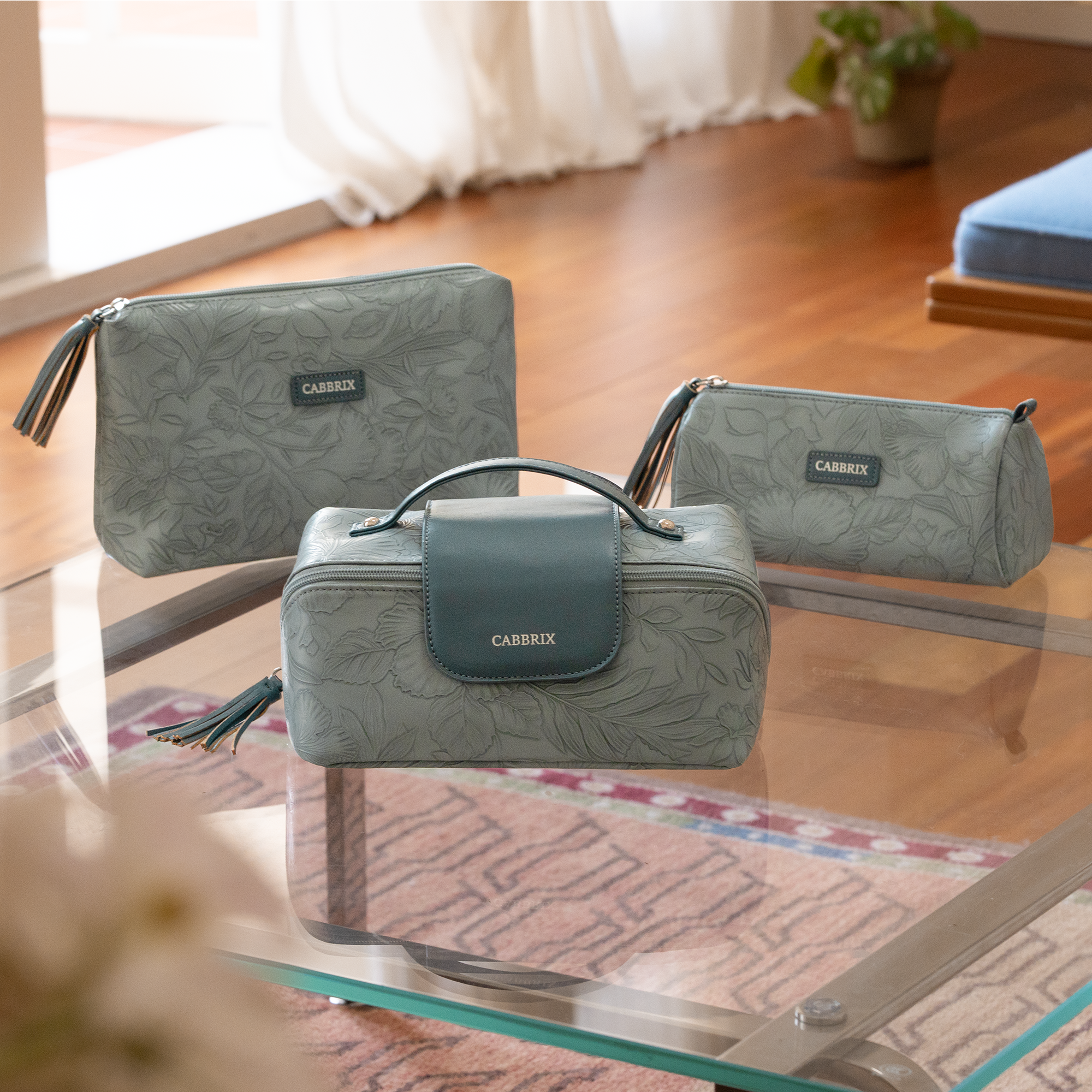 Cabbrix Travel Makeup Bag, 3 Pcs Set Large Capacity Cosmetic Bag, Blue